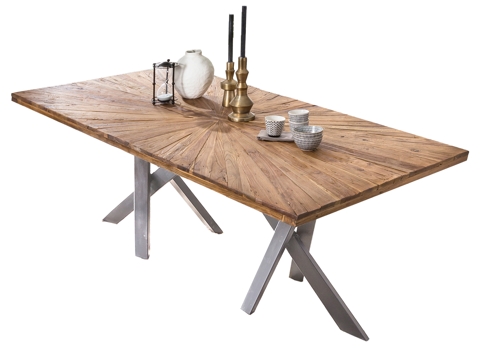 SIT Möbel TABLES & CO Tisch 180x100 cm Platte recyceltes Teak, Gestell antiksilber