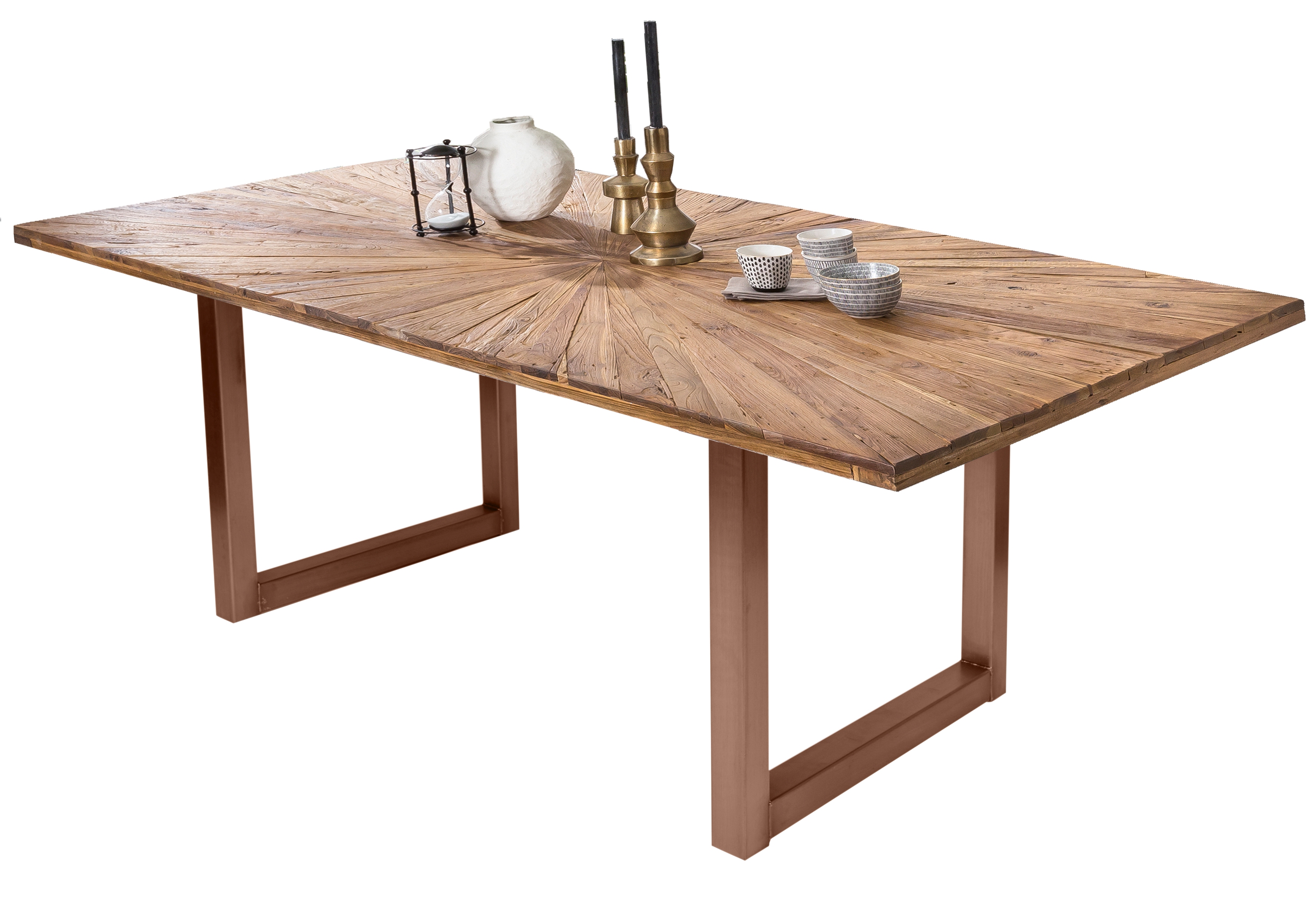 SIT Möbel TABLES & CO Tisch 180x100 cm Platte Teak mit Sonnenmuster, braunes Kufen-Gestell