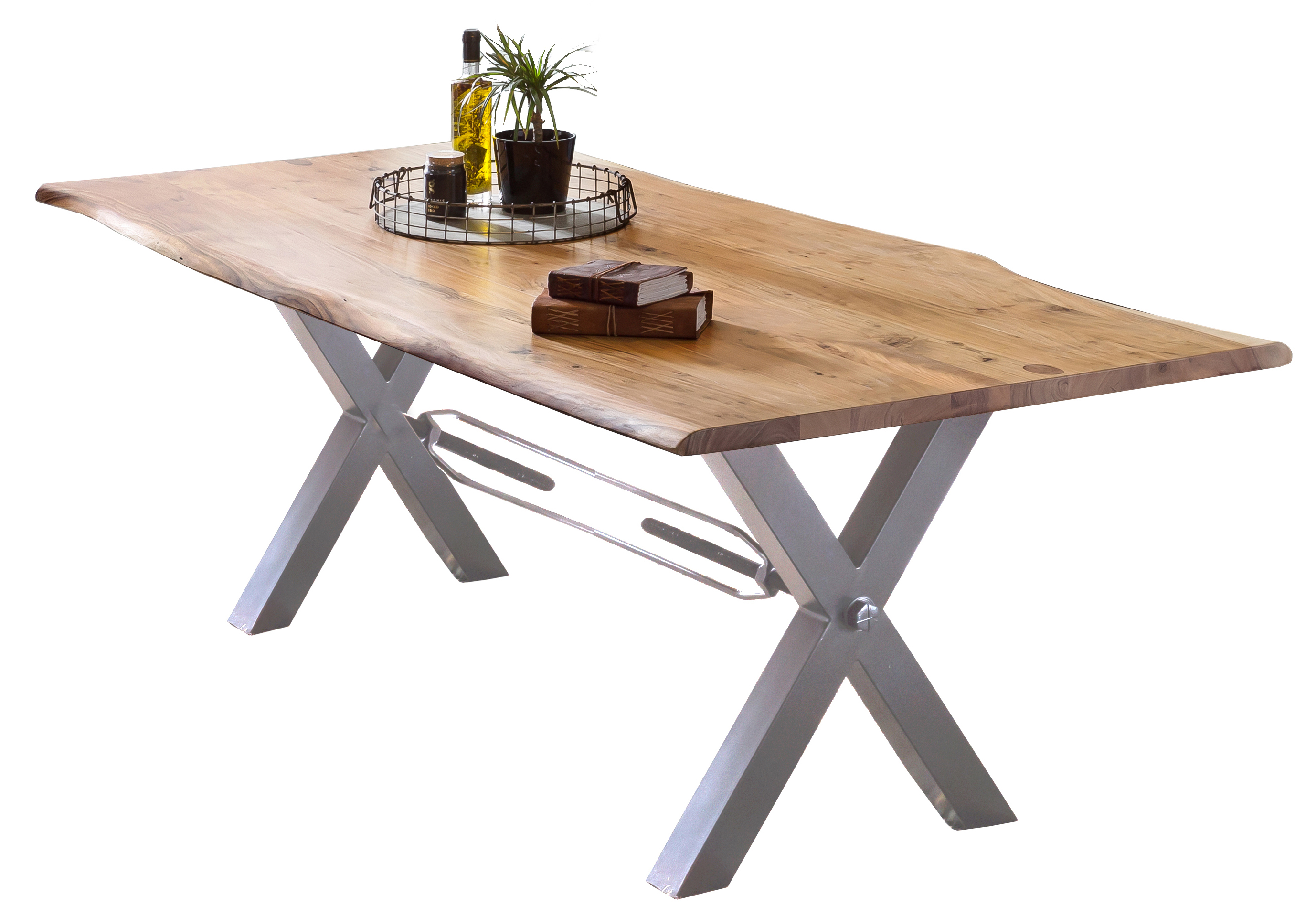 SIT Möbel TABLES & CO Tisch 160x85 cm, Akazie natur mit Baumkante wie gewachsen und X-Gestell