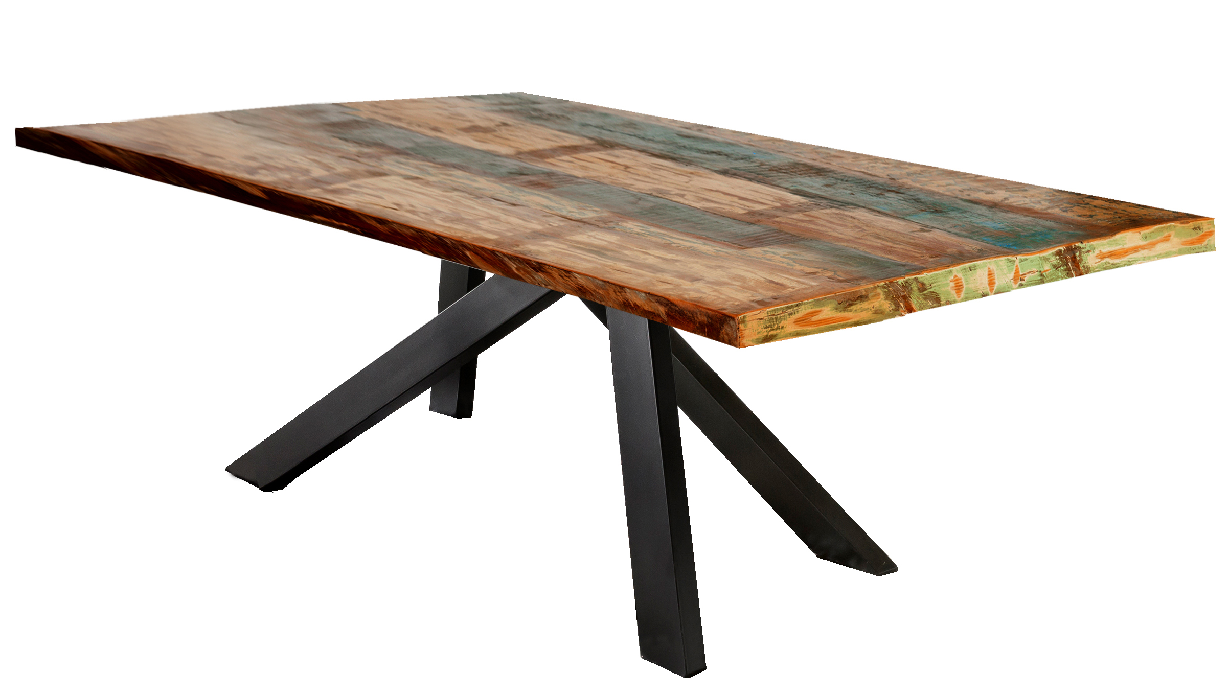 SIT Möbel TABLES & CO Tisch 180x100 cm Platte buntes Altholz, 4 schwarze, asymmetrische Beine