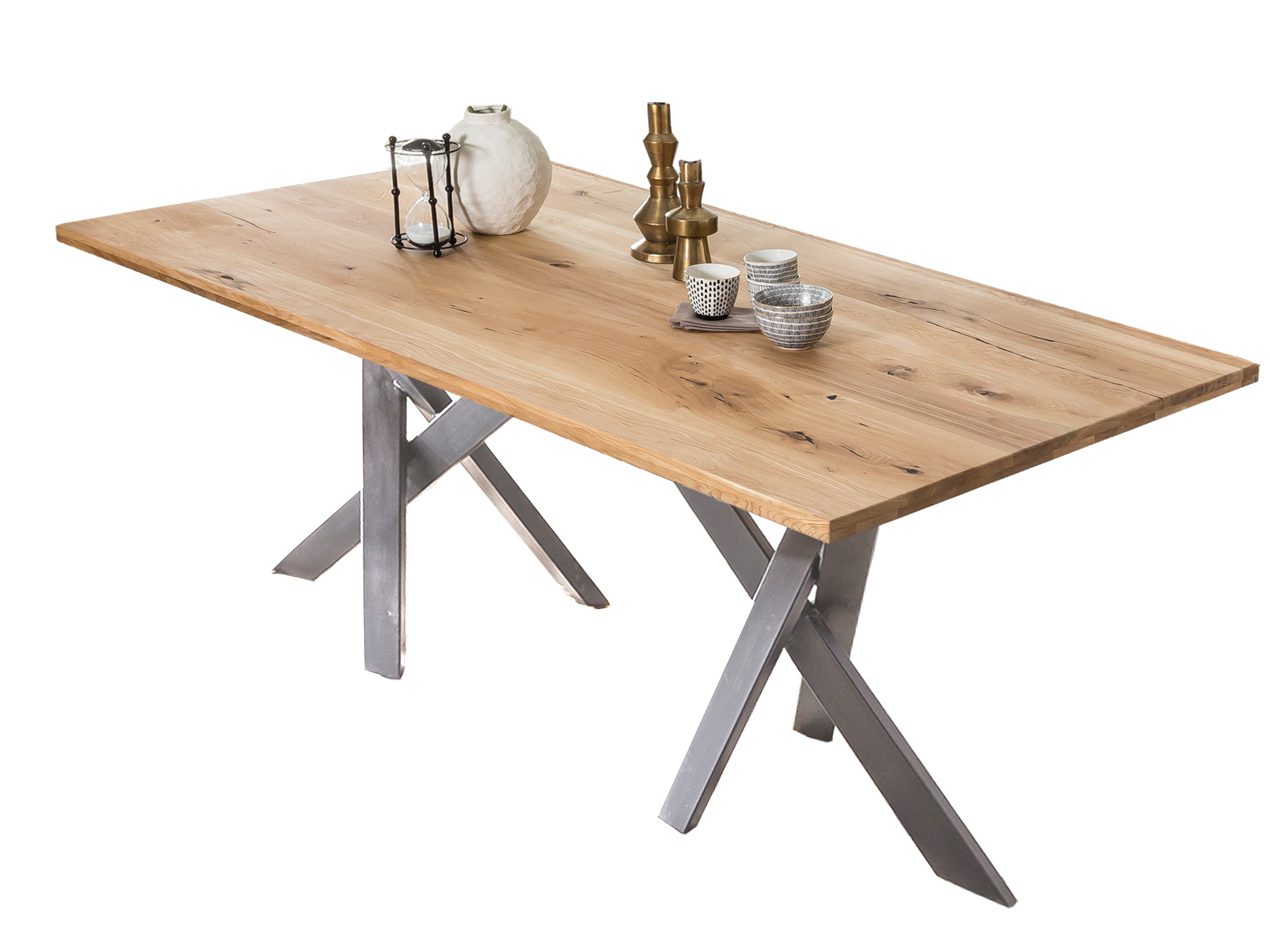 SIT Möbel TABLES & CO Tisch 180x100 cm Platte Wildeiche geölt, Gestell antiksilber