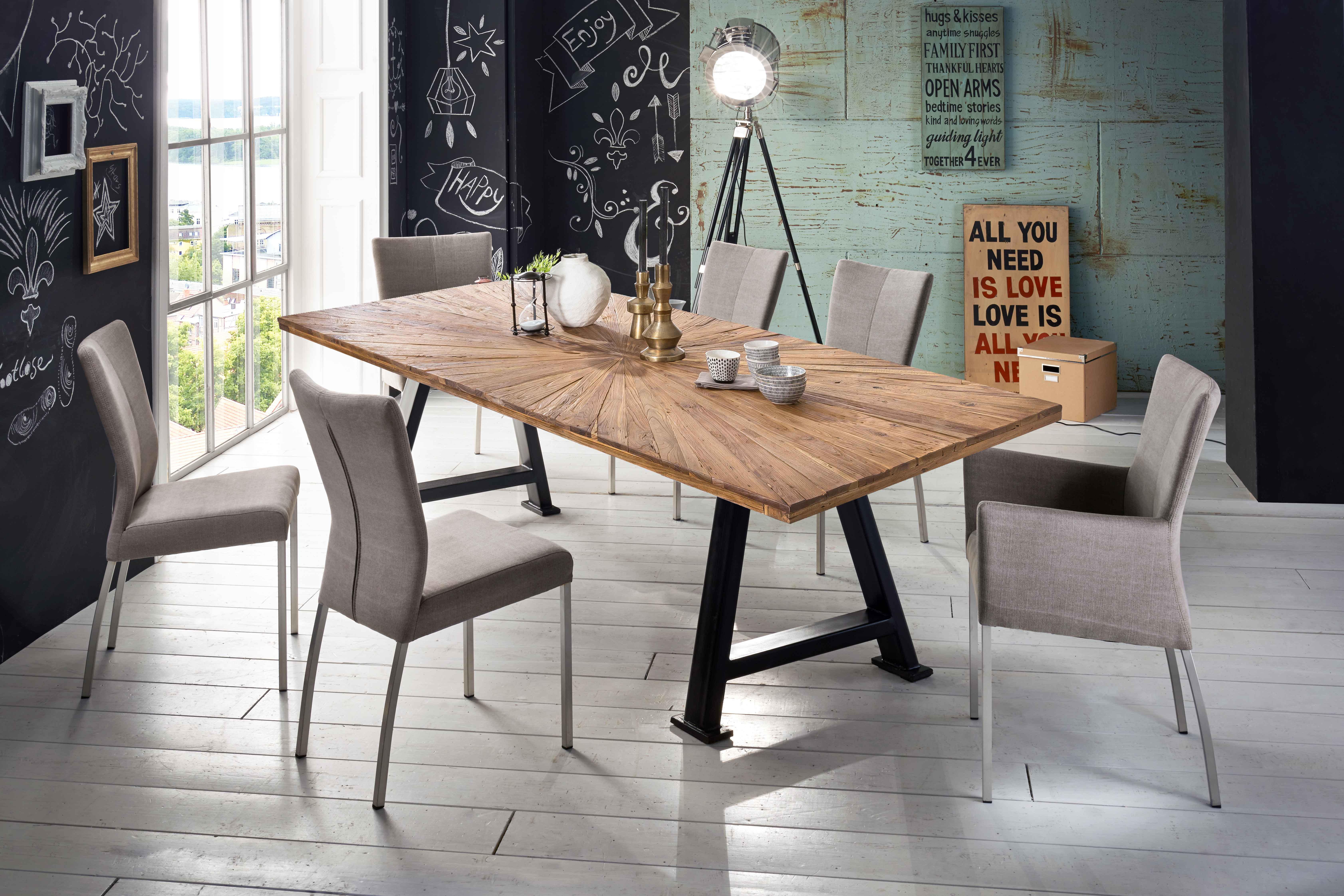 SIT Möbel TABLES & CO Tisch 180x100 cm Platte Teak mit Sonnenmuster, schwarzes A-Gestell