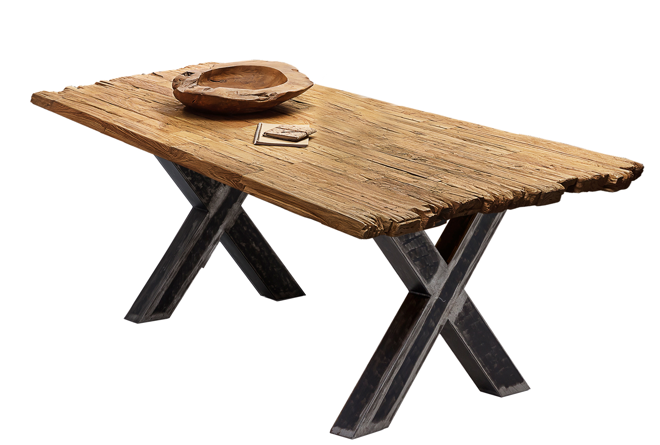 SIT Möbel TABLES & CO Tisch 180x100 cm Platte recyceltes Teak, Gestell used look, klar lackiert