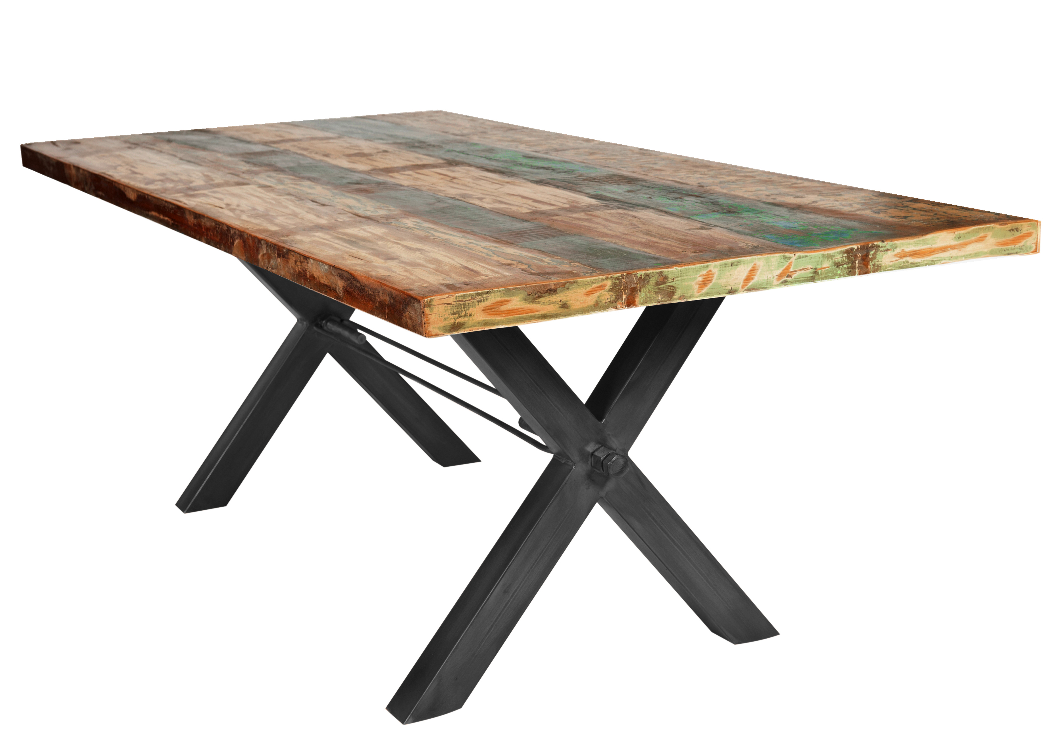 SIT Möbel TABLES & CO Tisch 160x85 cm, Altholz bunt lackiert mit schwarzem X-Gestell