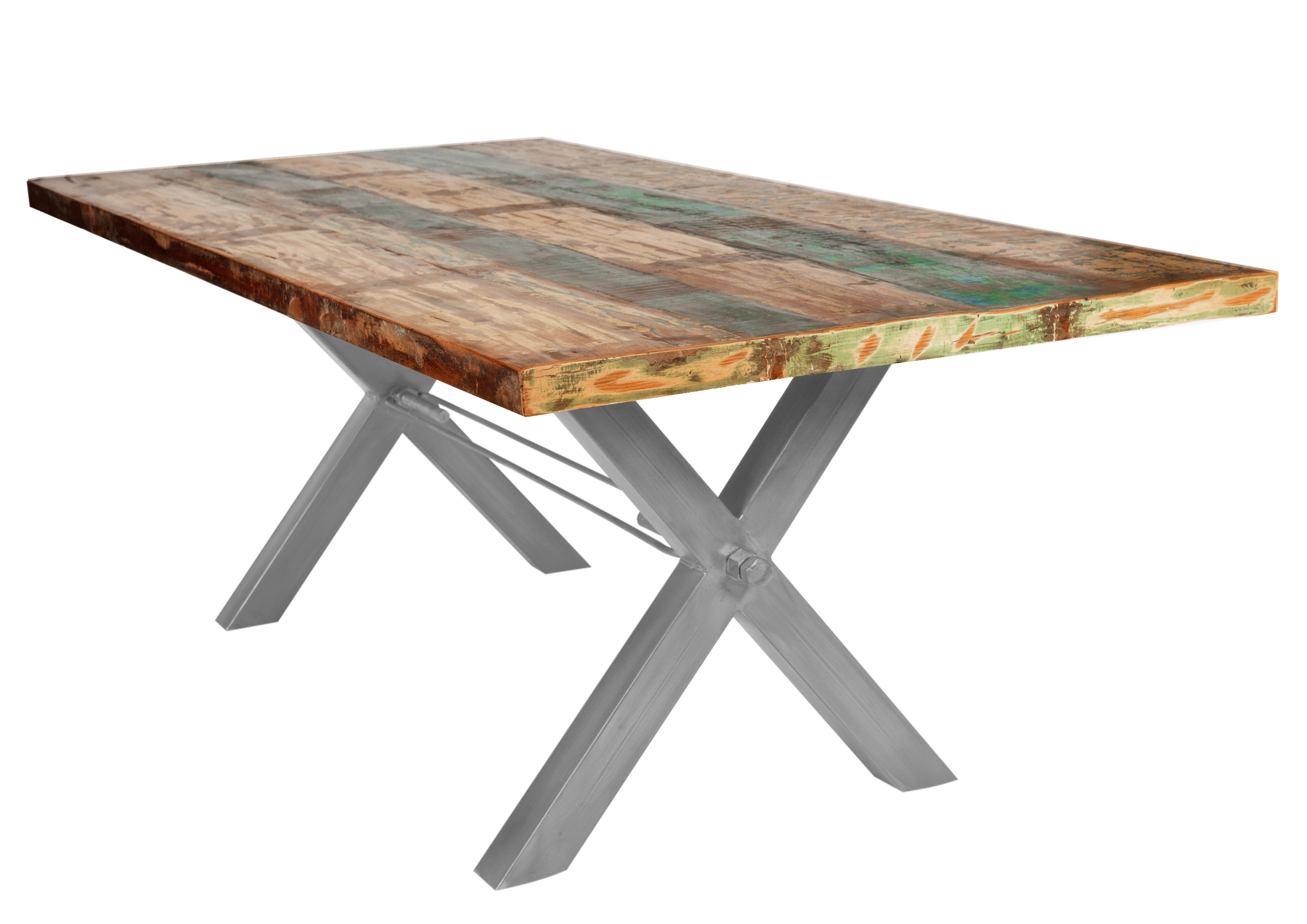 SIT Möbel TABLES & CO Tisch 160x85 cm, Altholz bunt lackiert mit silbernem X-Gestell