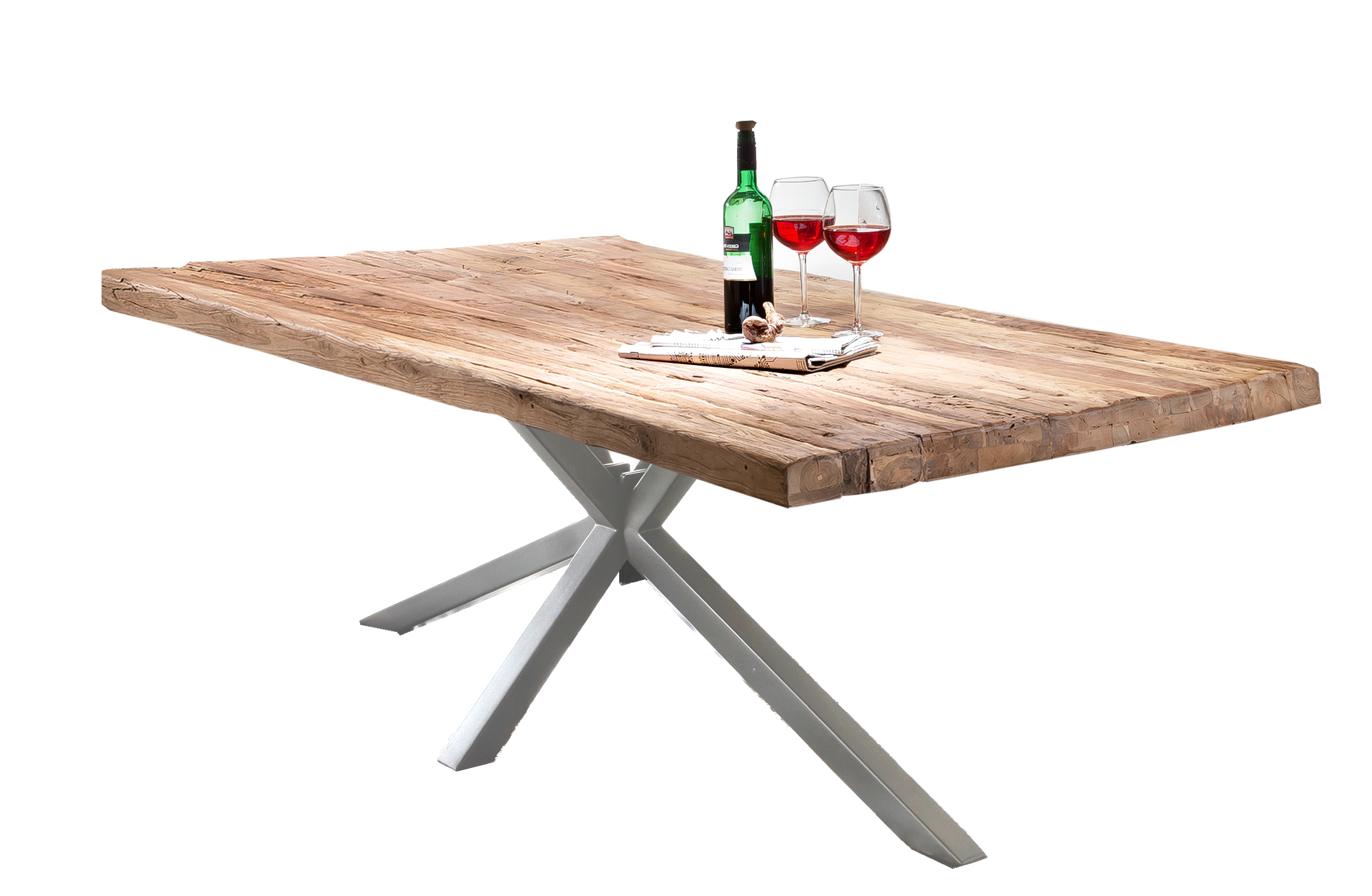 SIT Möbel TABLES & CO Tisch 180x100 cm Platte Teak natur, Gestell antiksilber