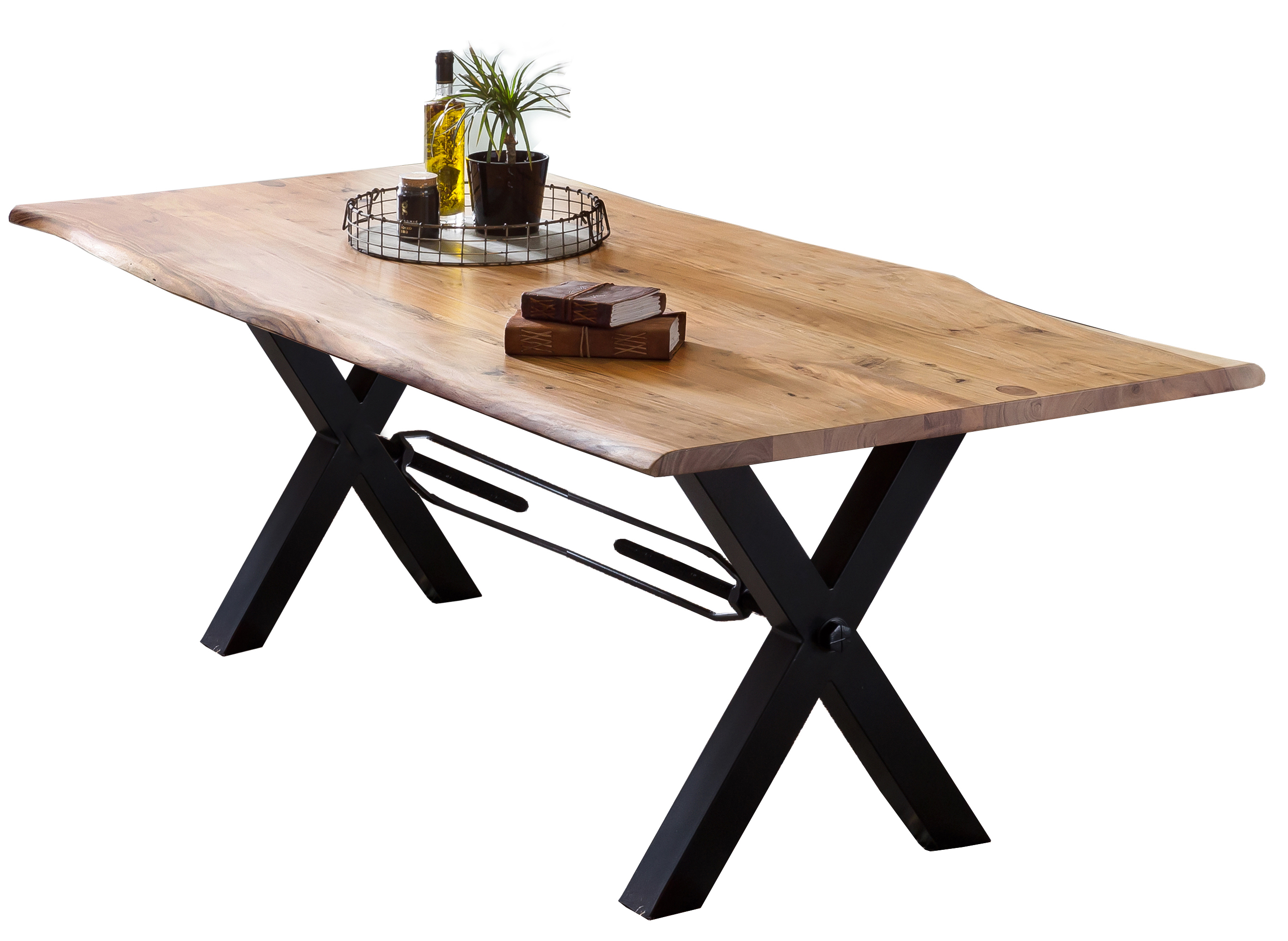 SIT Möbel TABLES & CO Tisch 160x85 cm, Akazie natur mit Baumkante wie gewachsen und X-Gestell