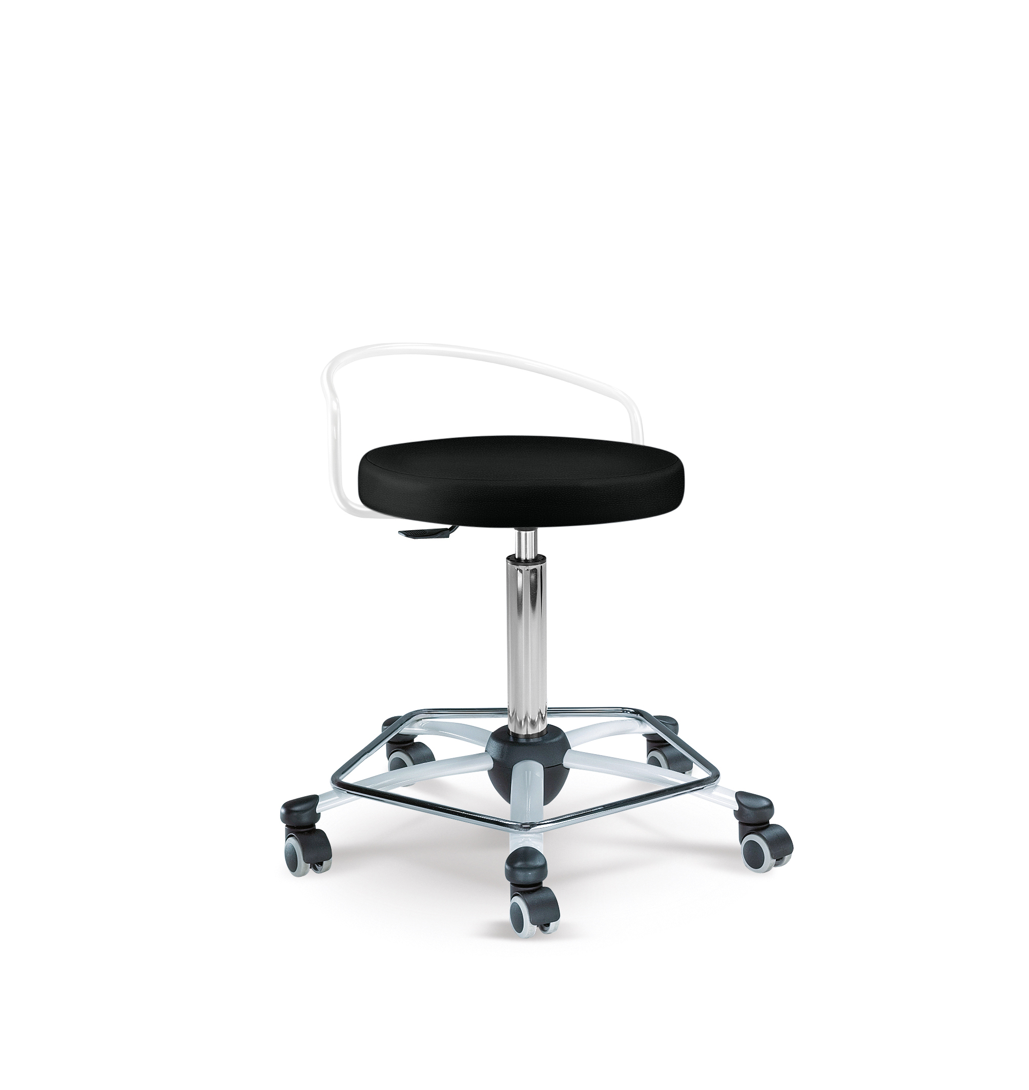 Mayer Sitzmöbel Arbeitsdrehhocker mit Rückenbügel 1254 Brillantschwarz/Weiß