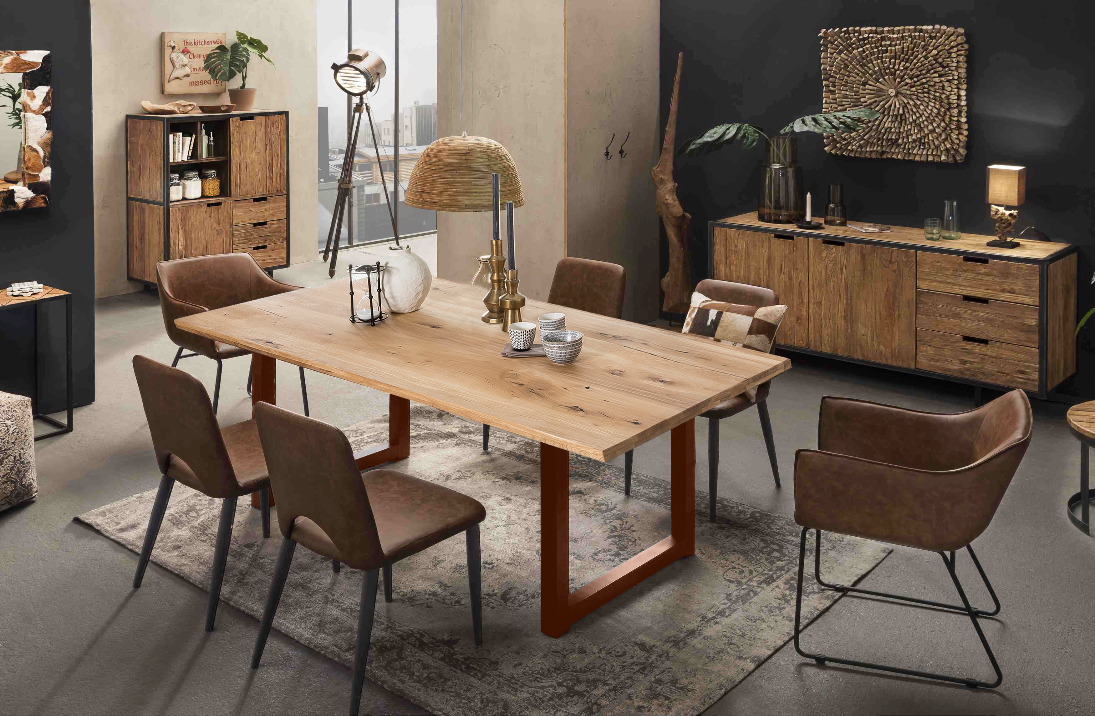 SIT Möbel TABLES & CO Tisch 180x100 cm Platte Wildeiche geölt, braunes Kufen-Gestell
