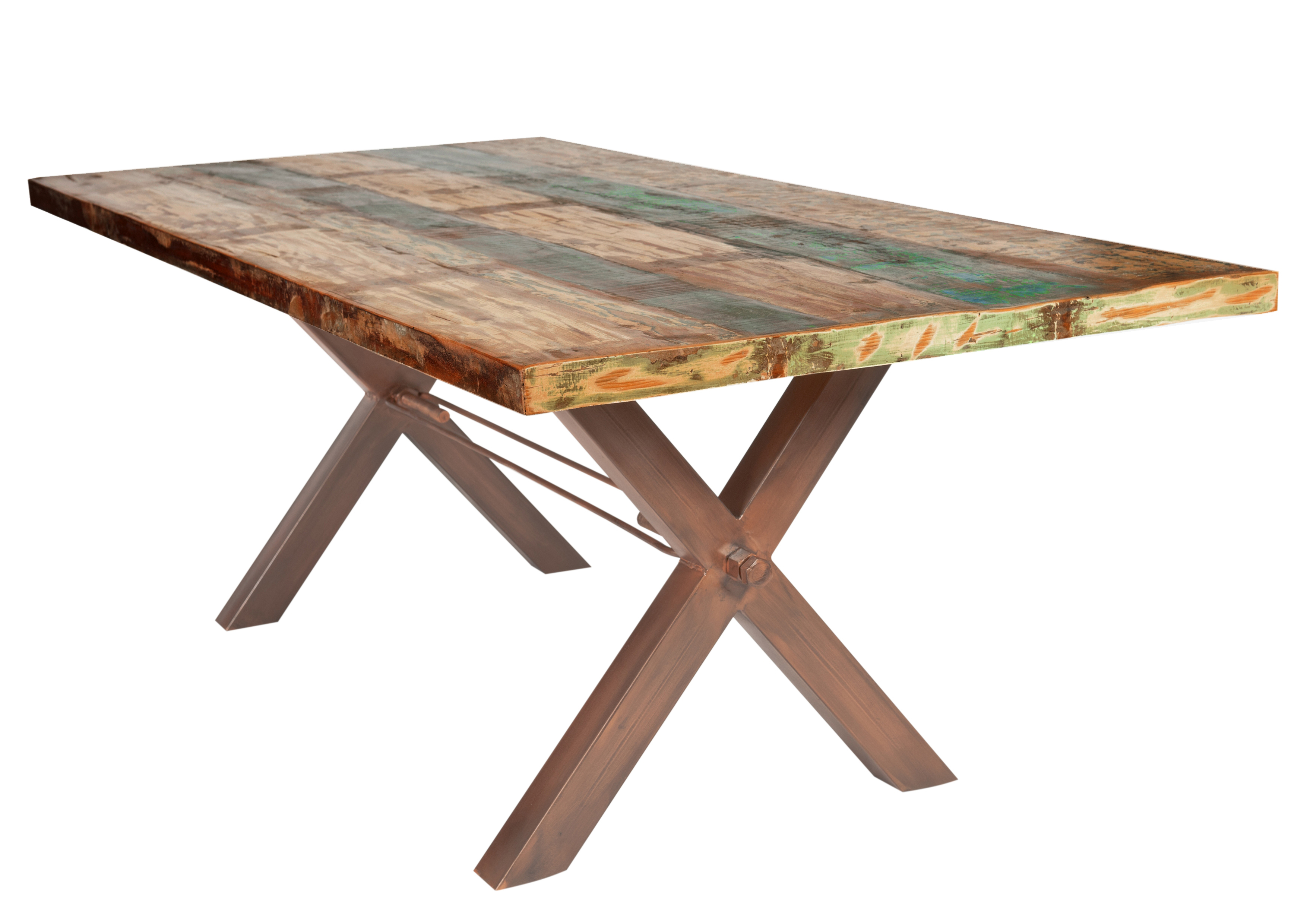 SIT Möbel TABLES & CO Tisch 160x85 cm, Altholz bunt lackiert mit braunem X-Gestell