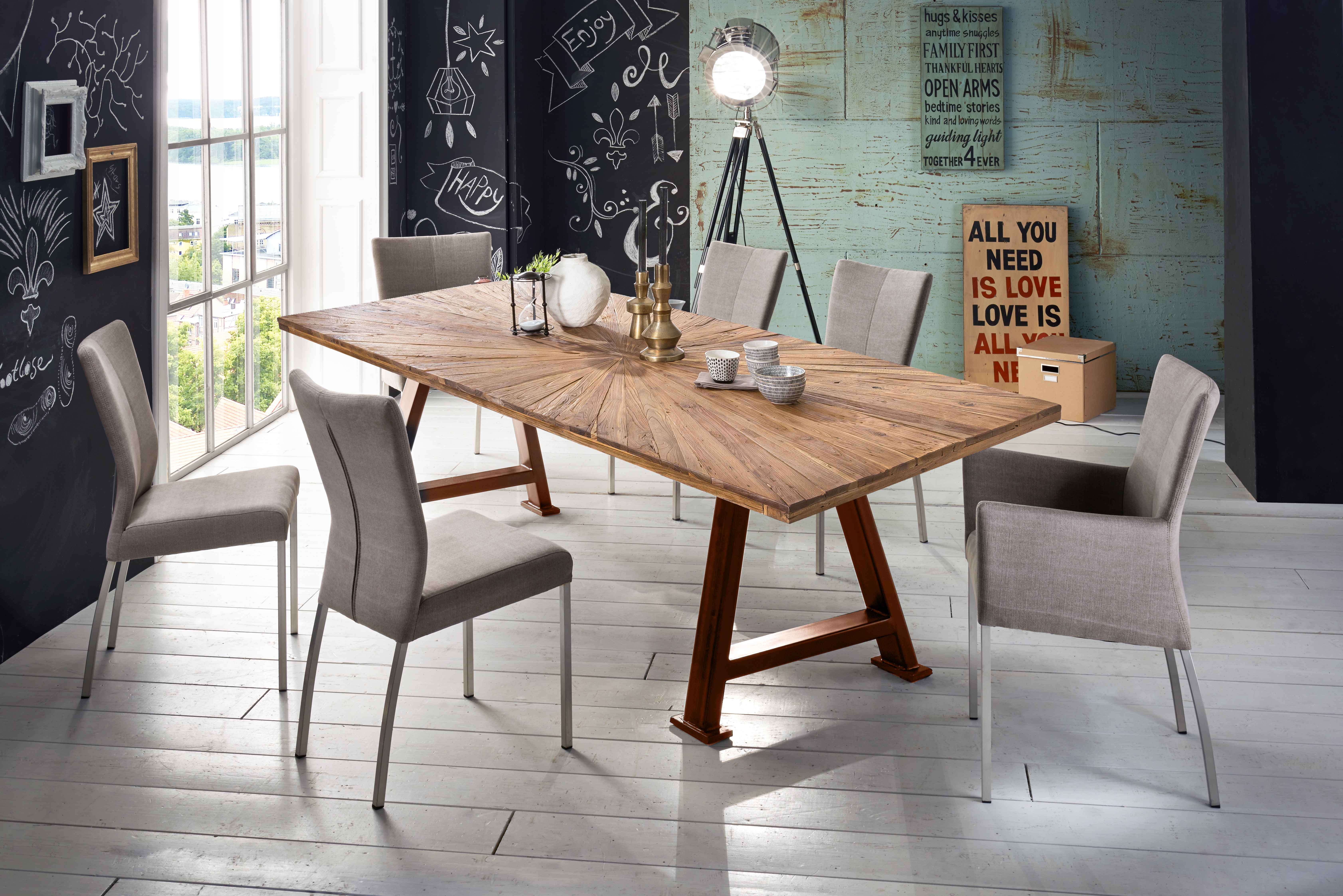 SIT Möbel TABLES & CO Tisch 180x100 cm Platte Teak mit Sonnenmuster, braunes A-Gestell
