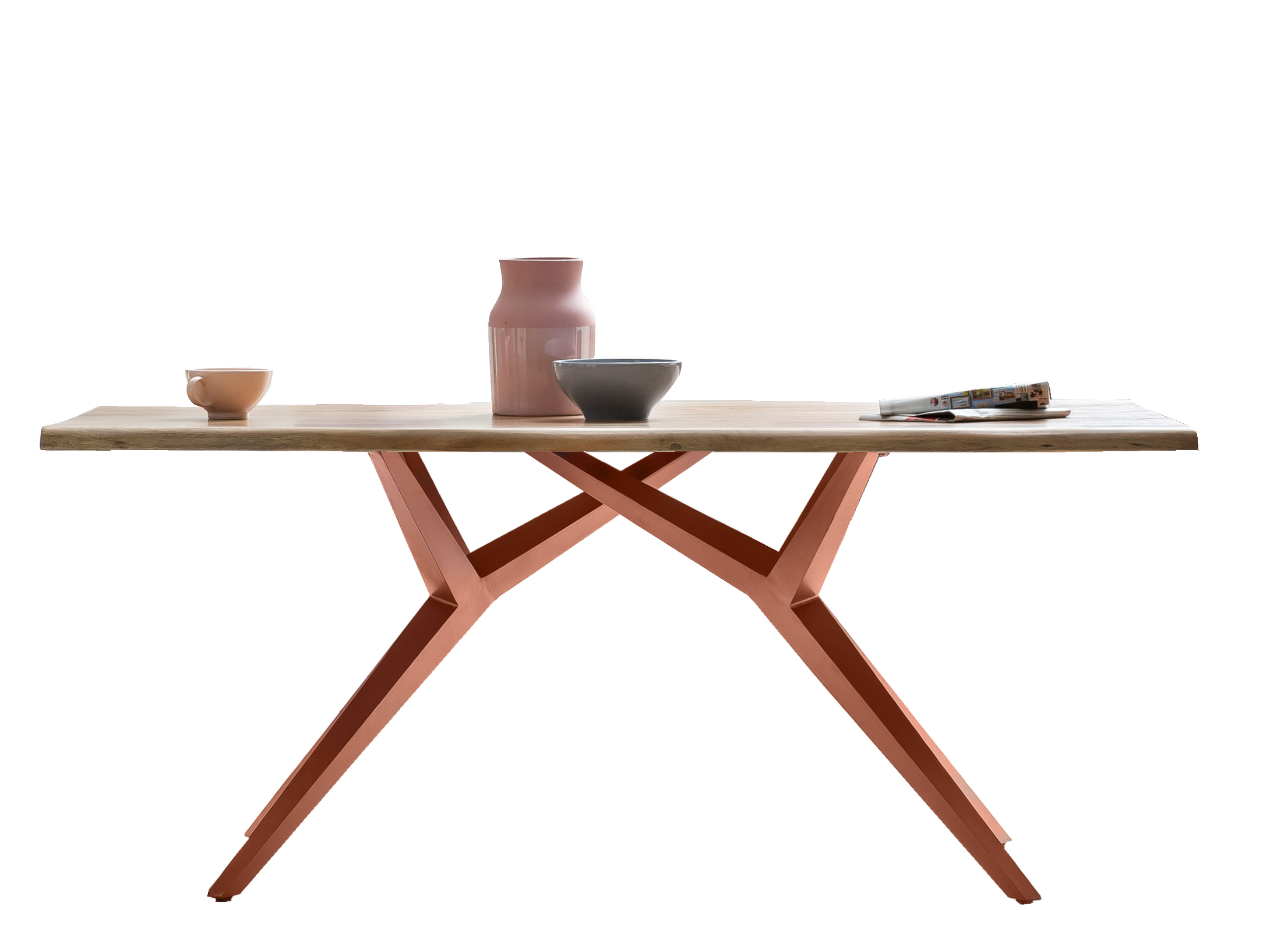 SIT Möbel TABLES & CO Tisch 160x85 cm Platte Akazie 3,6 cm mit Baumkante, extravagantes braunes Gestell