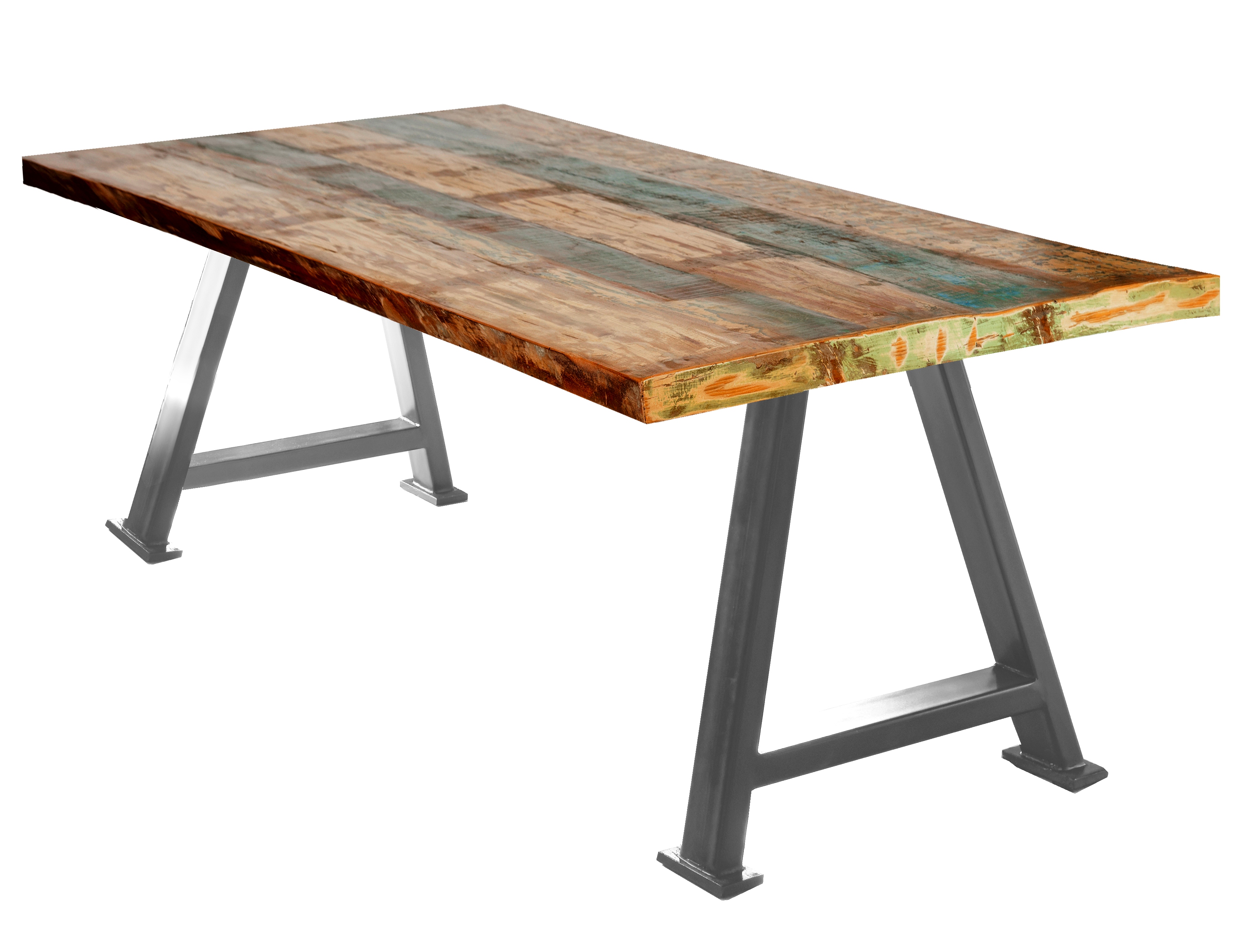 SIT Möbel TABLES & CO Tisch 160x85 cm Platte buntes Altholz, silbernes A-Gestell