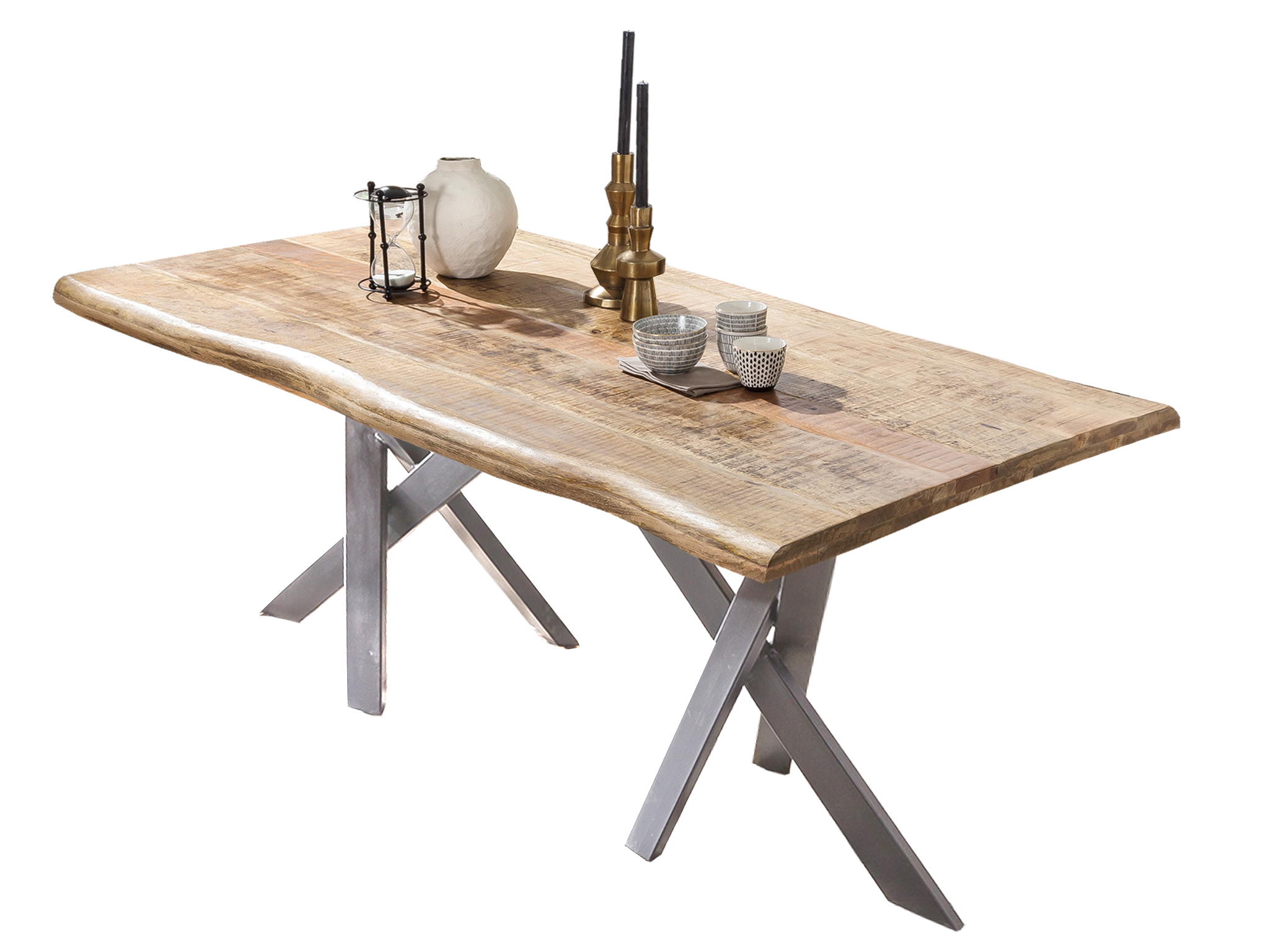 SIT Möbel TABLES & CO Tisch 180x90 cm Platte Mango massiv, Gestell antiksilber