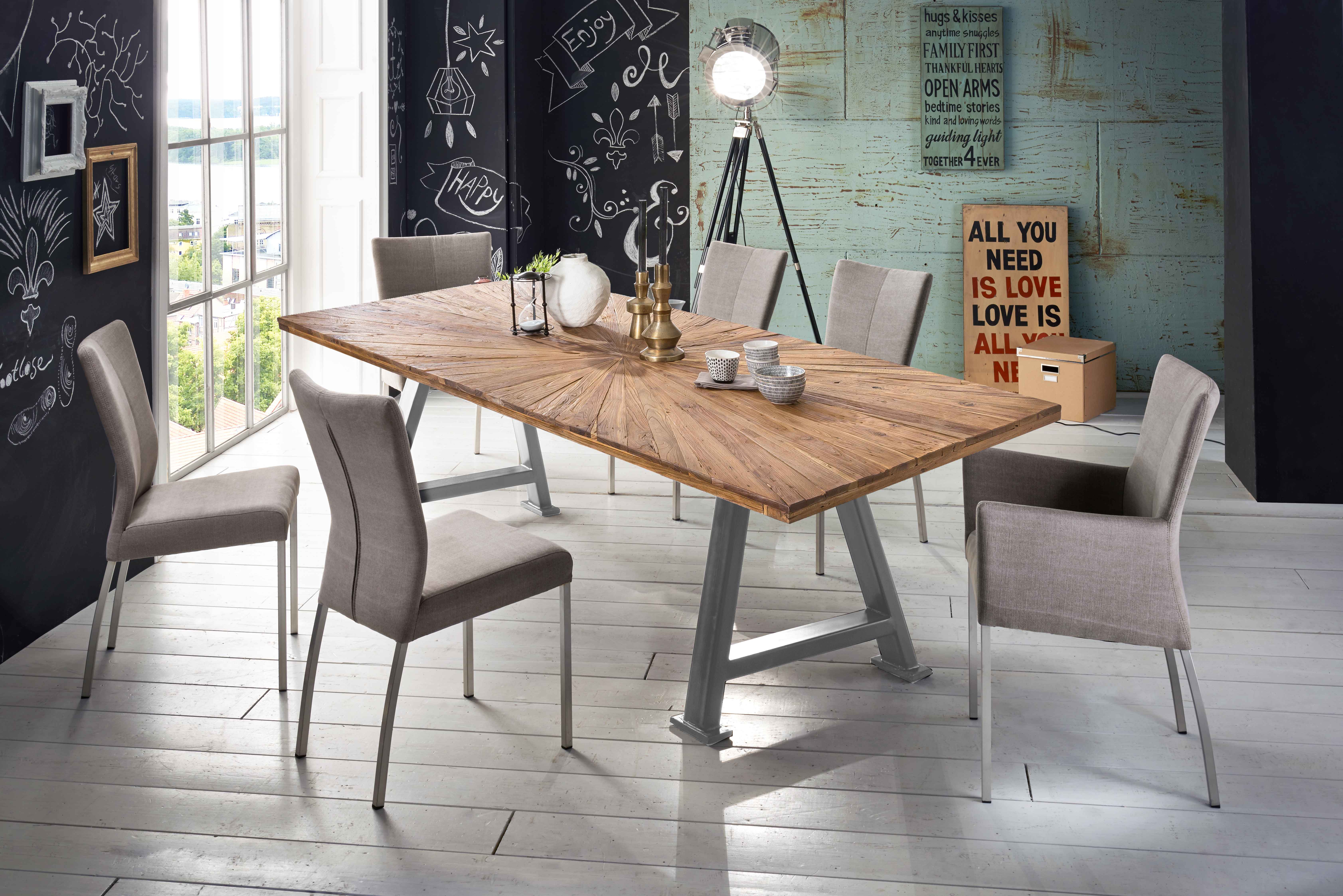 SIT Möbel TABLES & CO Tisch 180x100 cm Platte Teak mit Sonnenmuster, silbernes A-Gestell