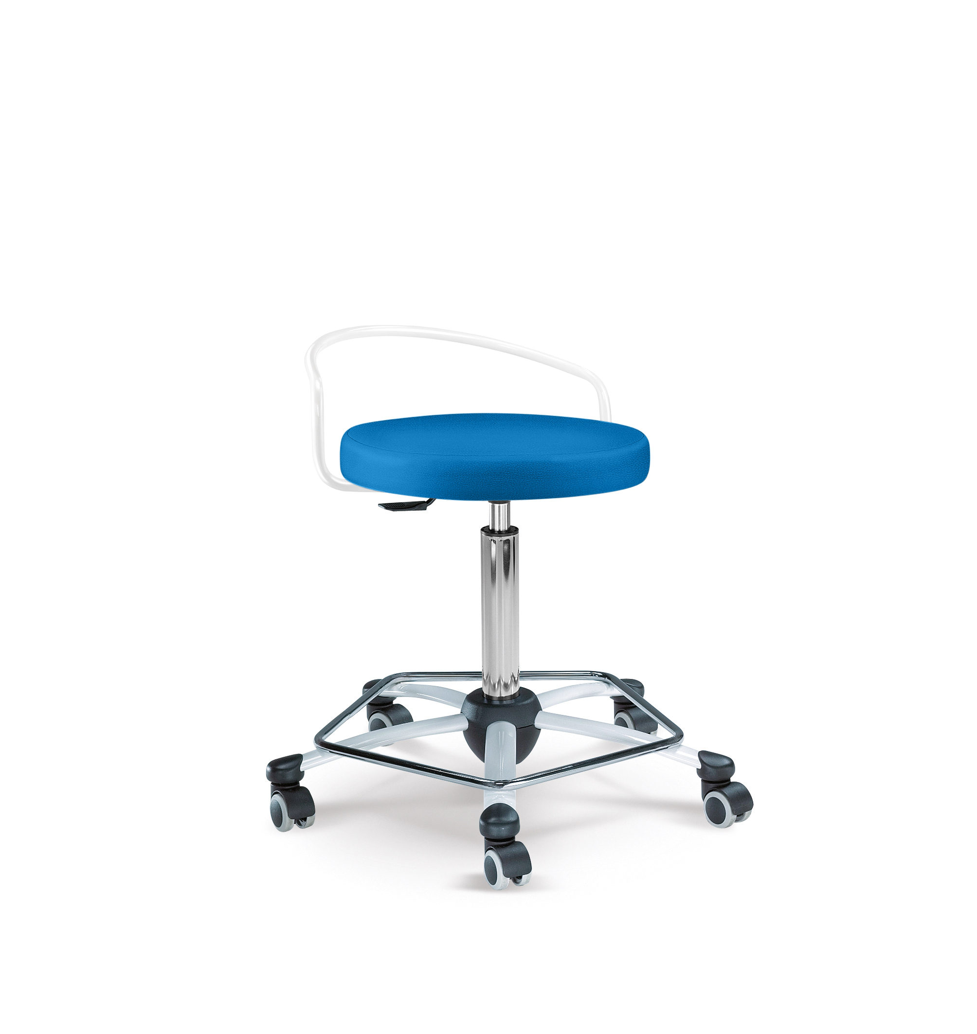 Mayer Sitzmöbel Arbeitsdrehhocker mit Rückenbügel 1254 Karibikblau/Weiß