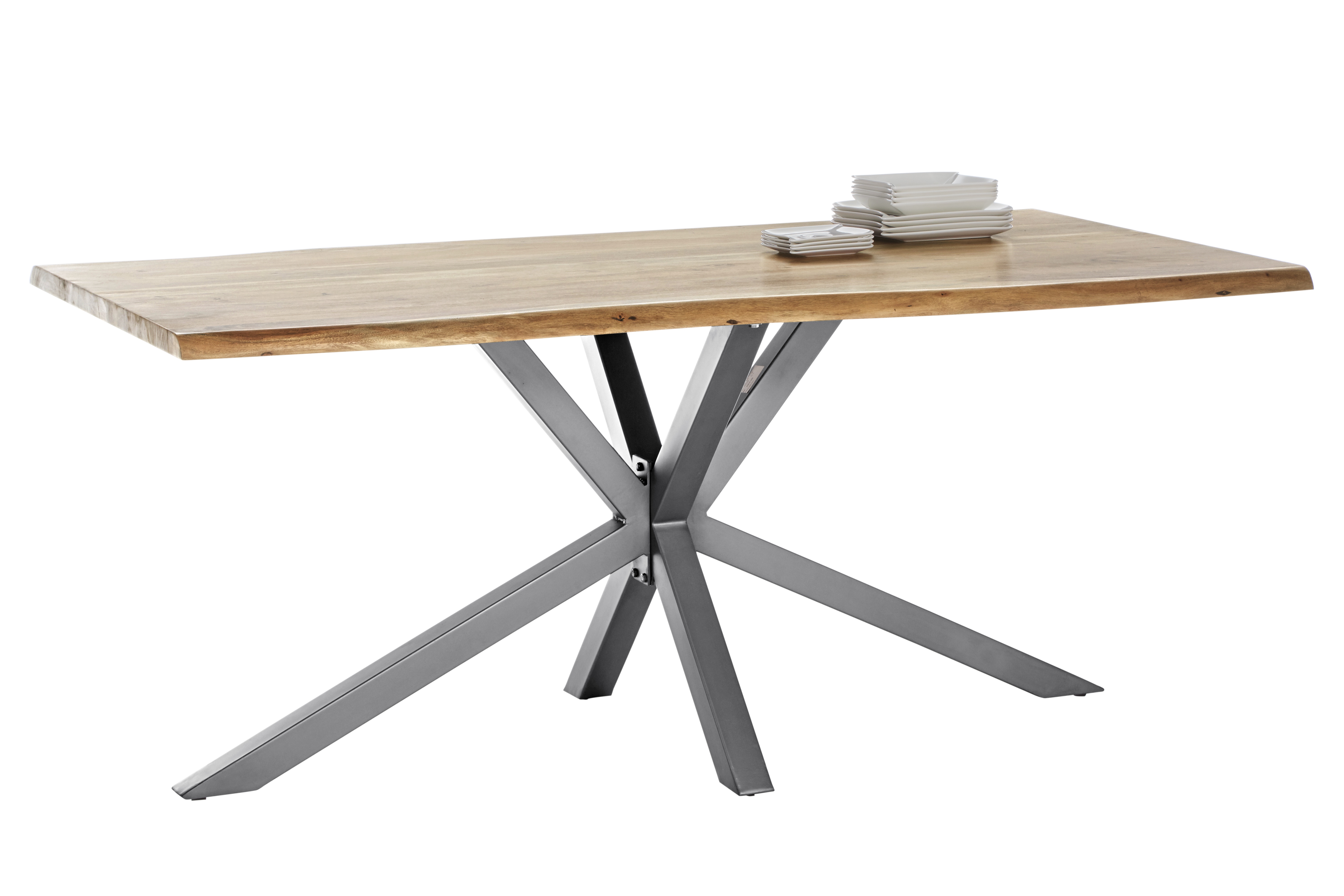 SIT Möbel TABLES & CO Tisch 160x85 cm, Akazie natur mit Baumkante wie gewachsen und silbernem Stern-Gestell