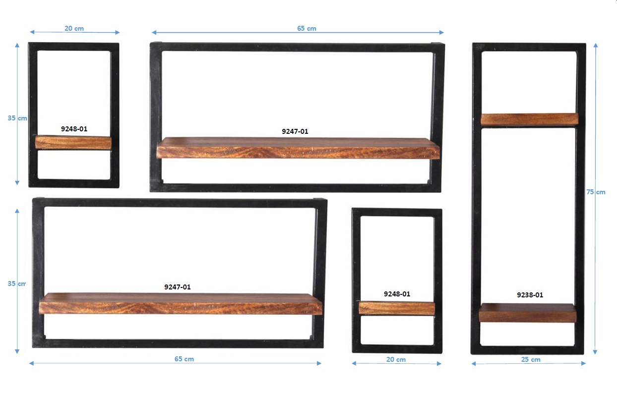 SIT Möbel PANAMA Wandregal-Set, 5-teilig 2 schmale, 2 breite und 1 hohes Wandregal