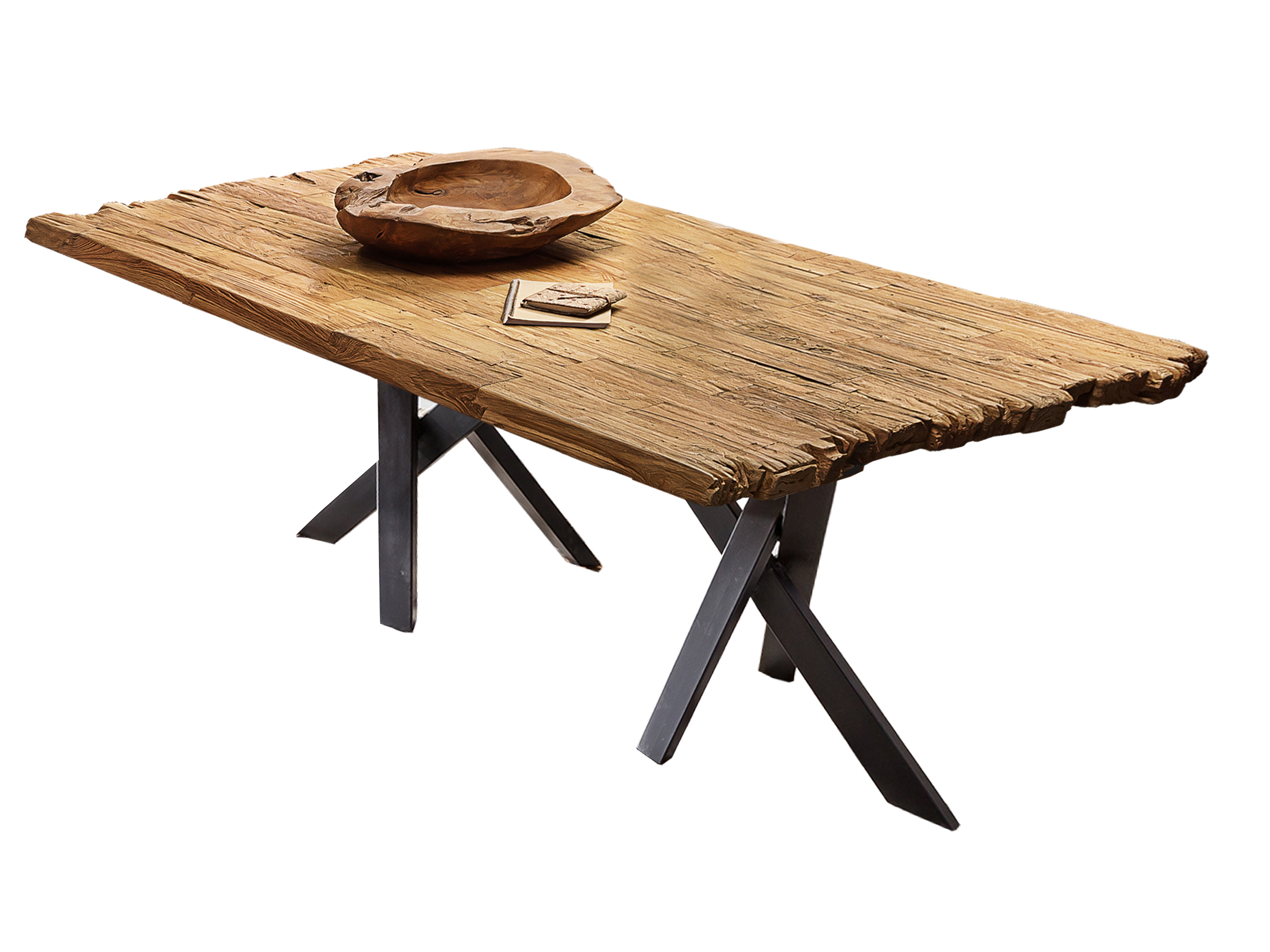 SIT Möbel TABLES & CO Tisch 180x100 cm Platte recyceltes Teak, Gestell antikschwarz