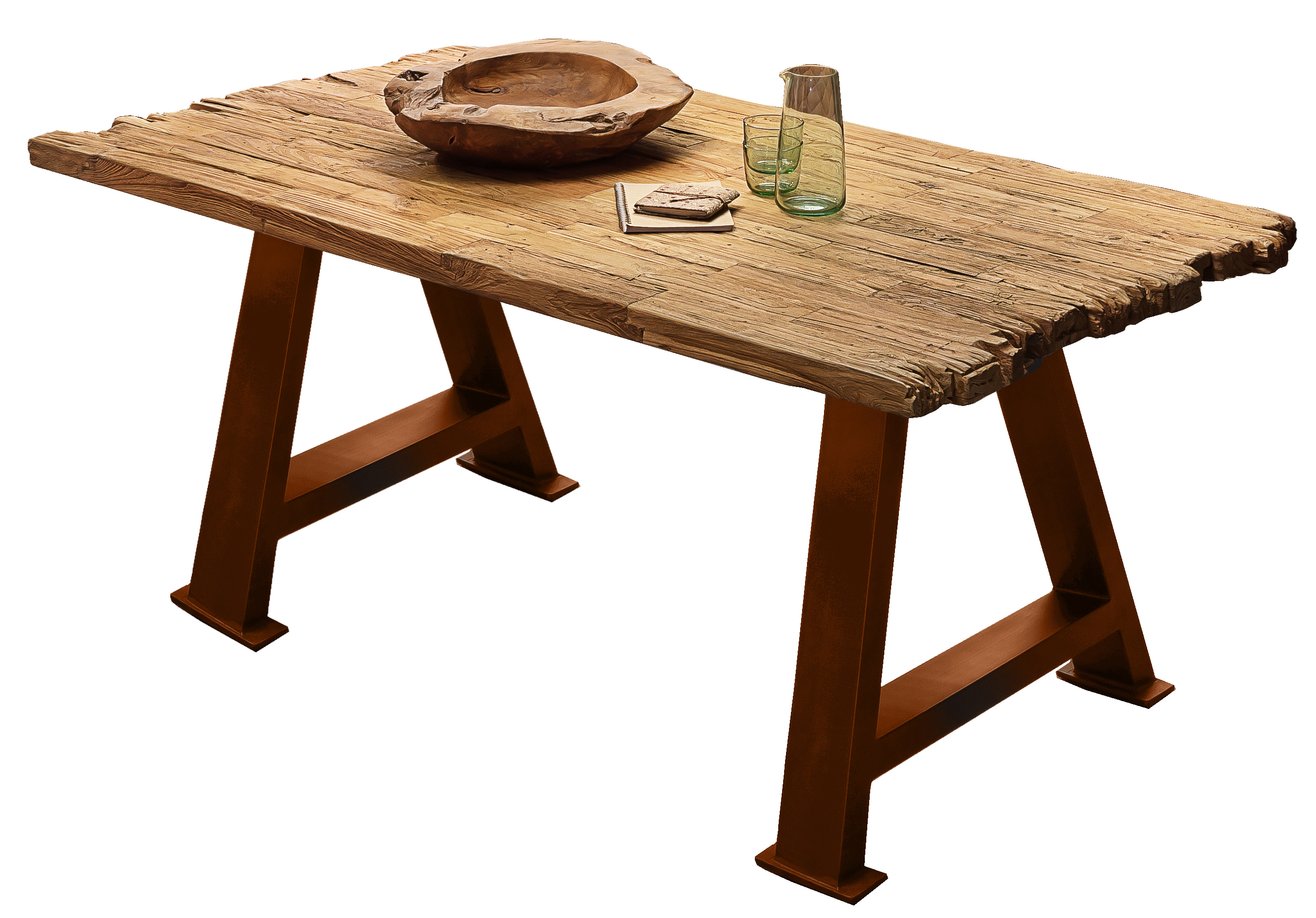 SIT Möbel TABLES & CO Tisch 180x100 cm Platte Teak mit Bruchkante, braunes A-Gestell