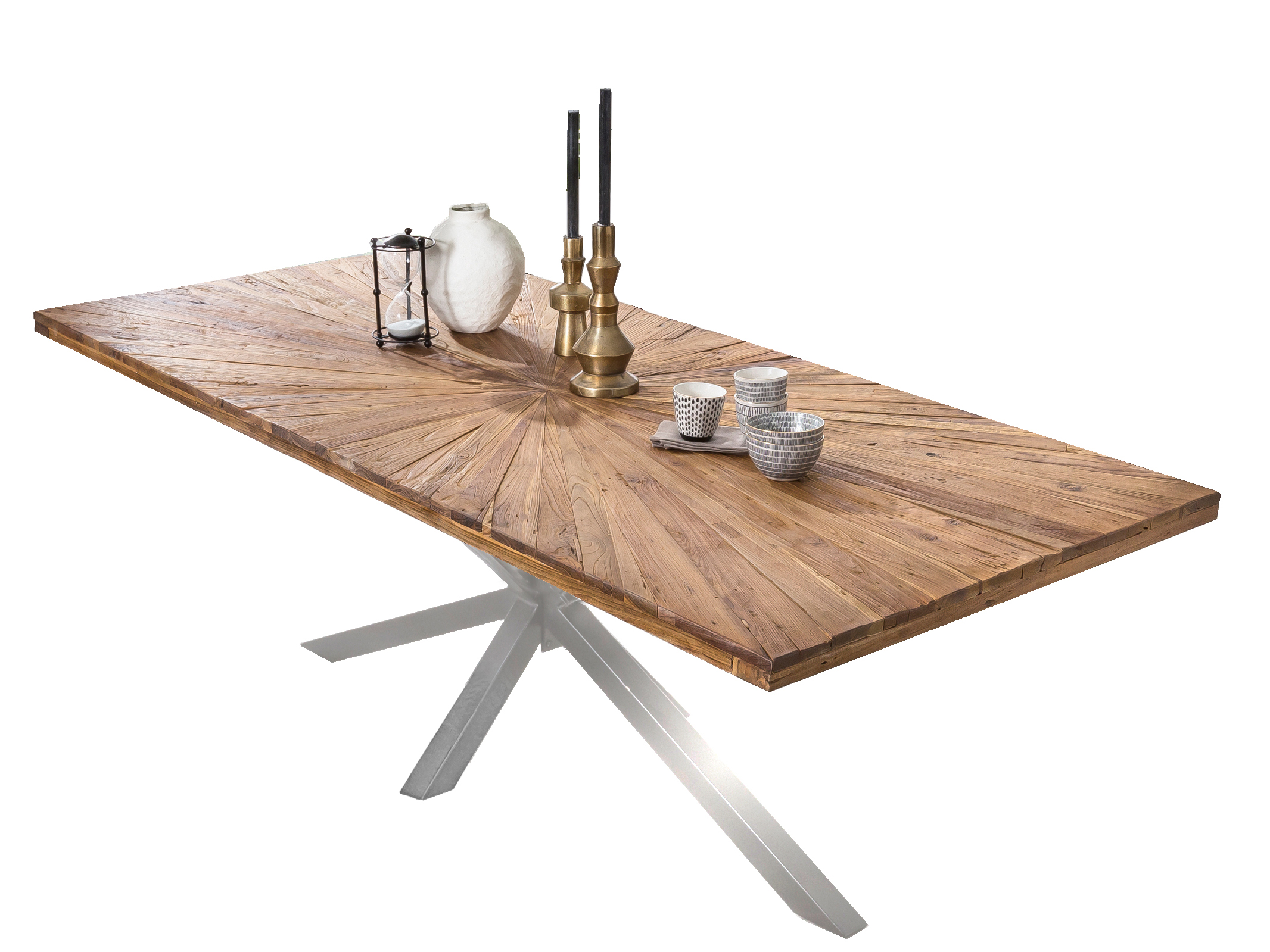 SIT Möbel TABLES & CO Tisch 180x100 cm Platte Teak "Sonne", silbernes Stern-Gestell