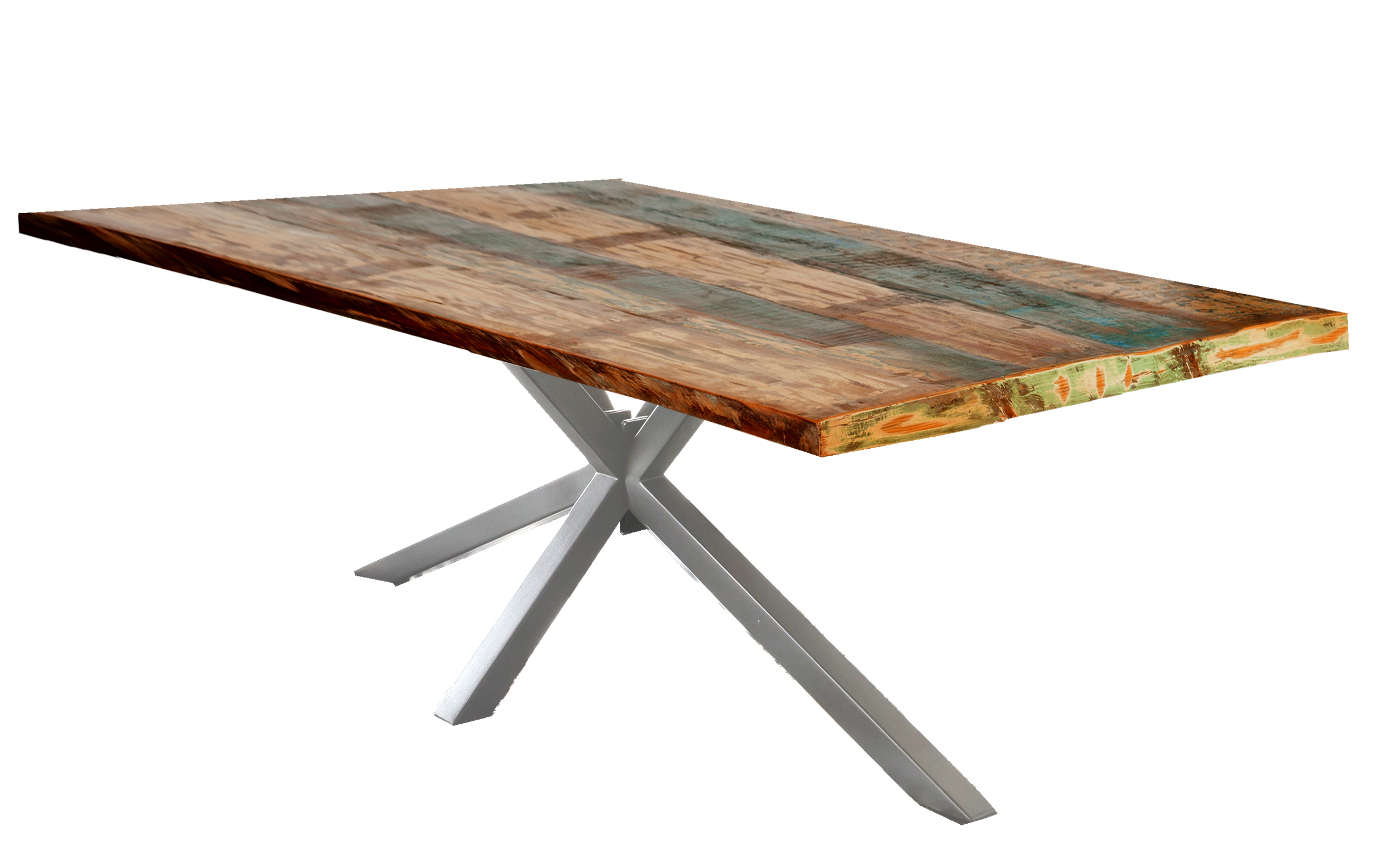 SIT Möbel TABLES & CO Tisch 160x85 cm Platte buntes Altholz, silbernes Stern-Gestell
