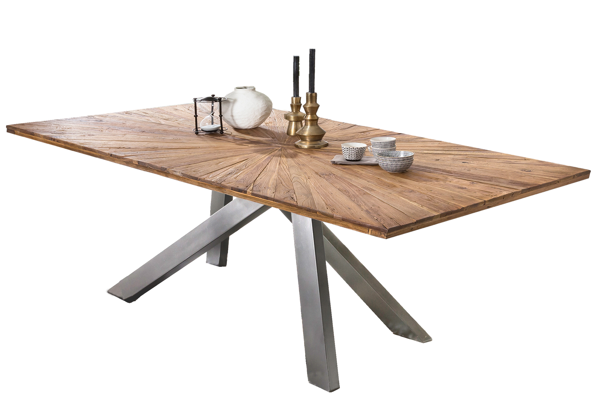 SIT Möbel TABLES & CO Tisch 180x100 cm Platte recyceltes Teak, Gestell antiksilber