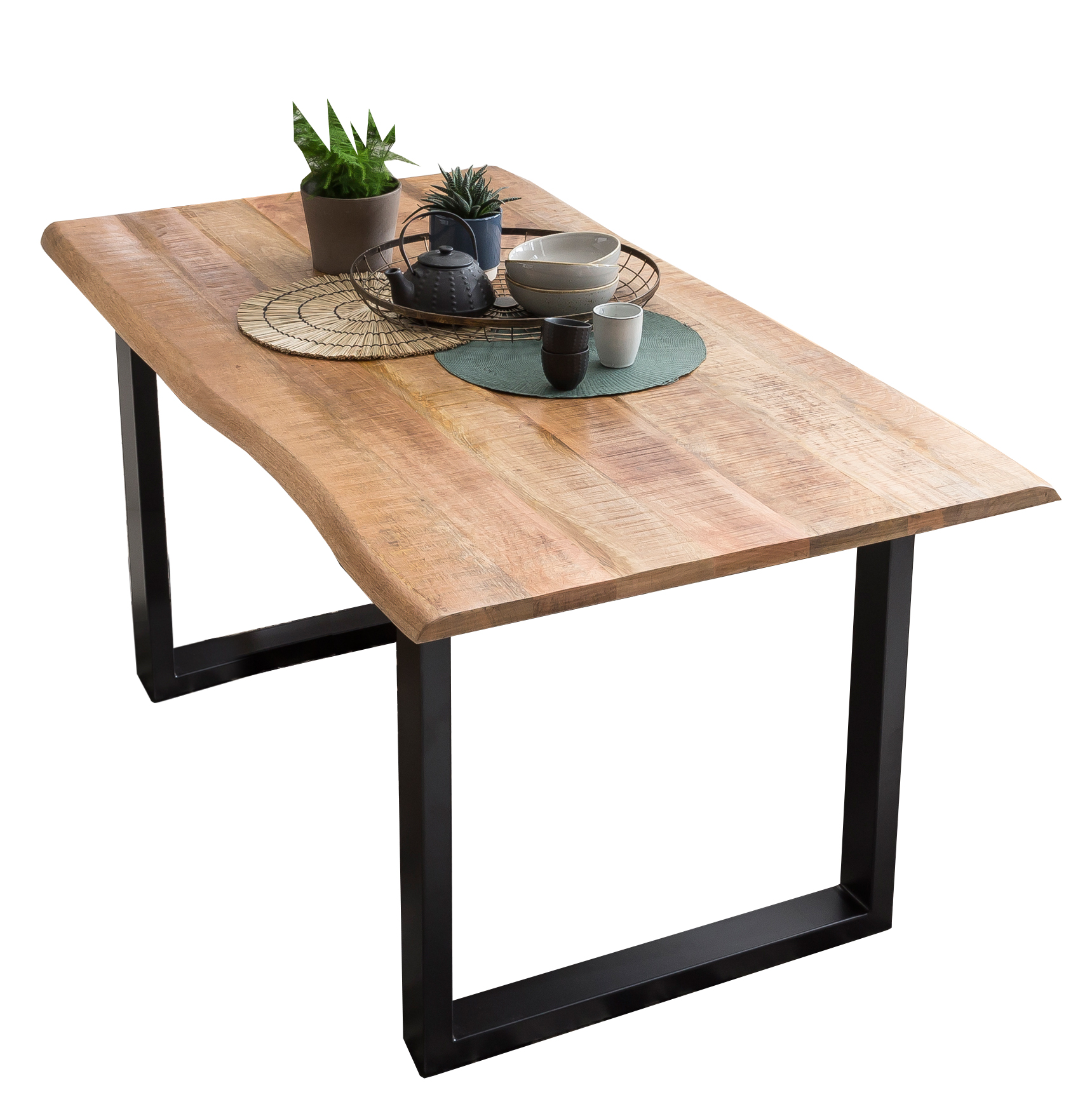SIT Möbel TABLES & CO Tisch 160x85 cm, Mango natur sägerau, Gestell schwarz mit Baumkante wie gewachsen
