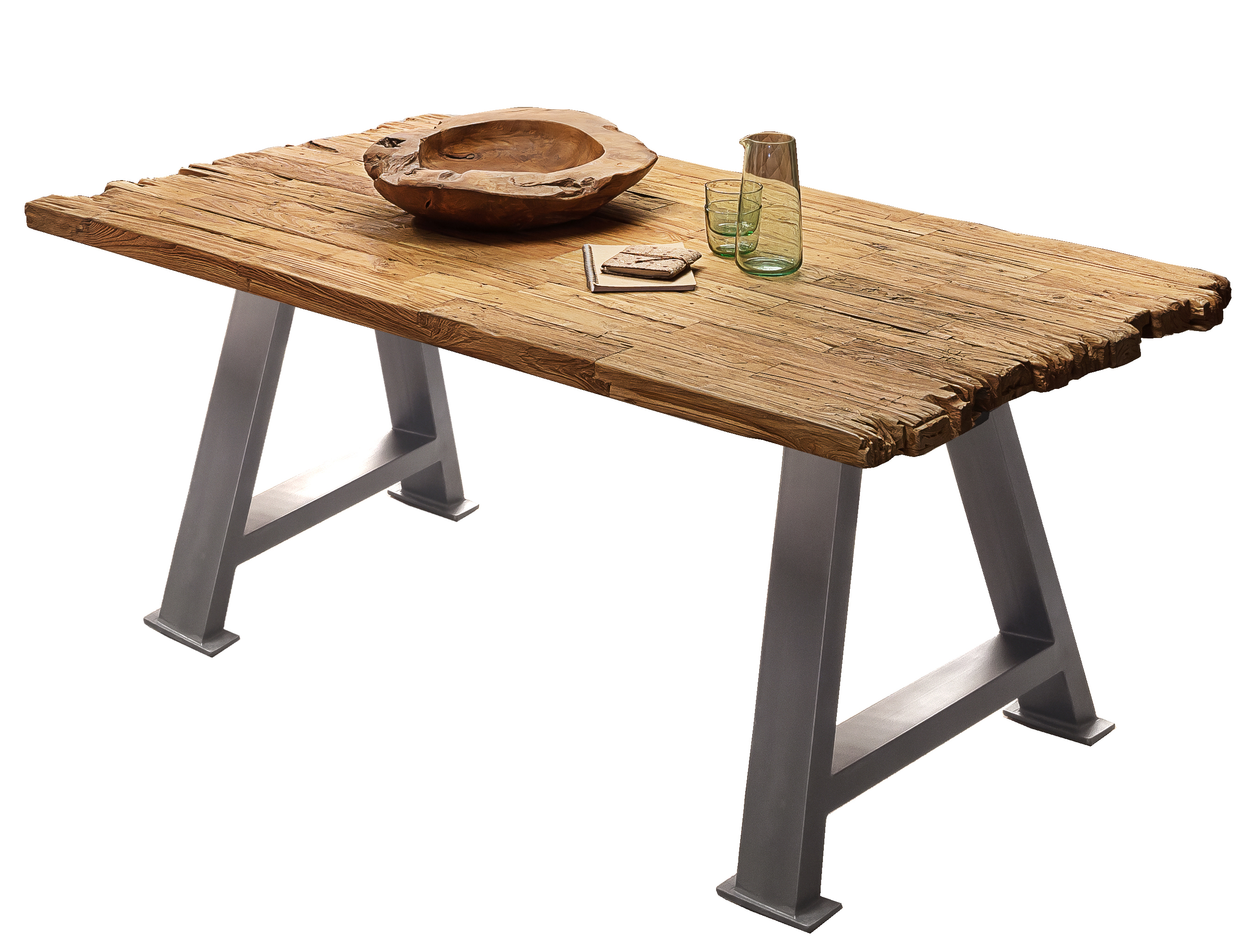 SIT Möbel TABLES & CO Tisch 180x100 cm Platte Teak mit Bruchkante, silbernes A-Gestell