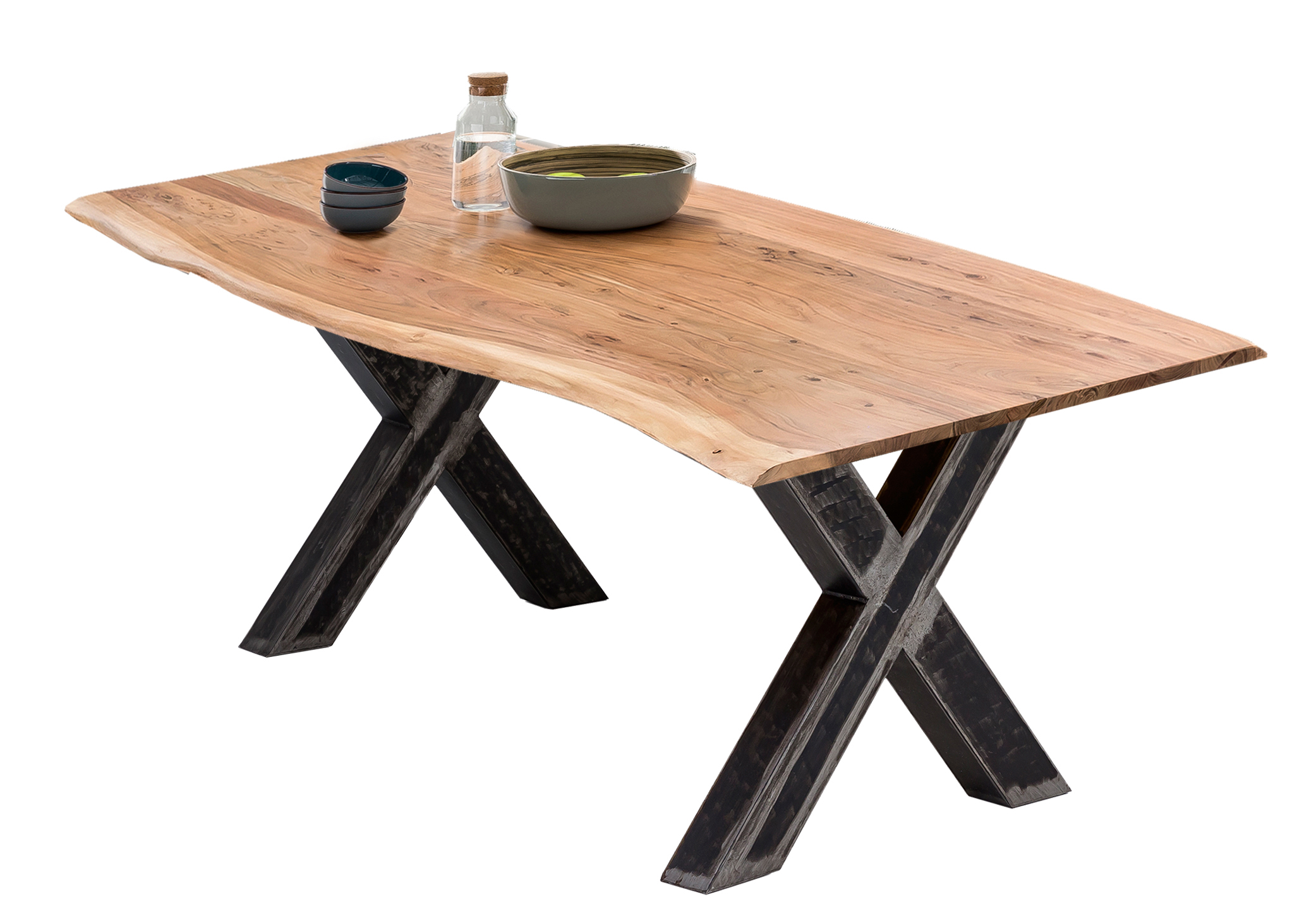 SIT Möbel TABLES & CO Tisch 180x90 cm Platte Akazie massiv, gebeizt, lackiert und gewachst, Gestell used look, klar lackiert