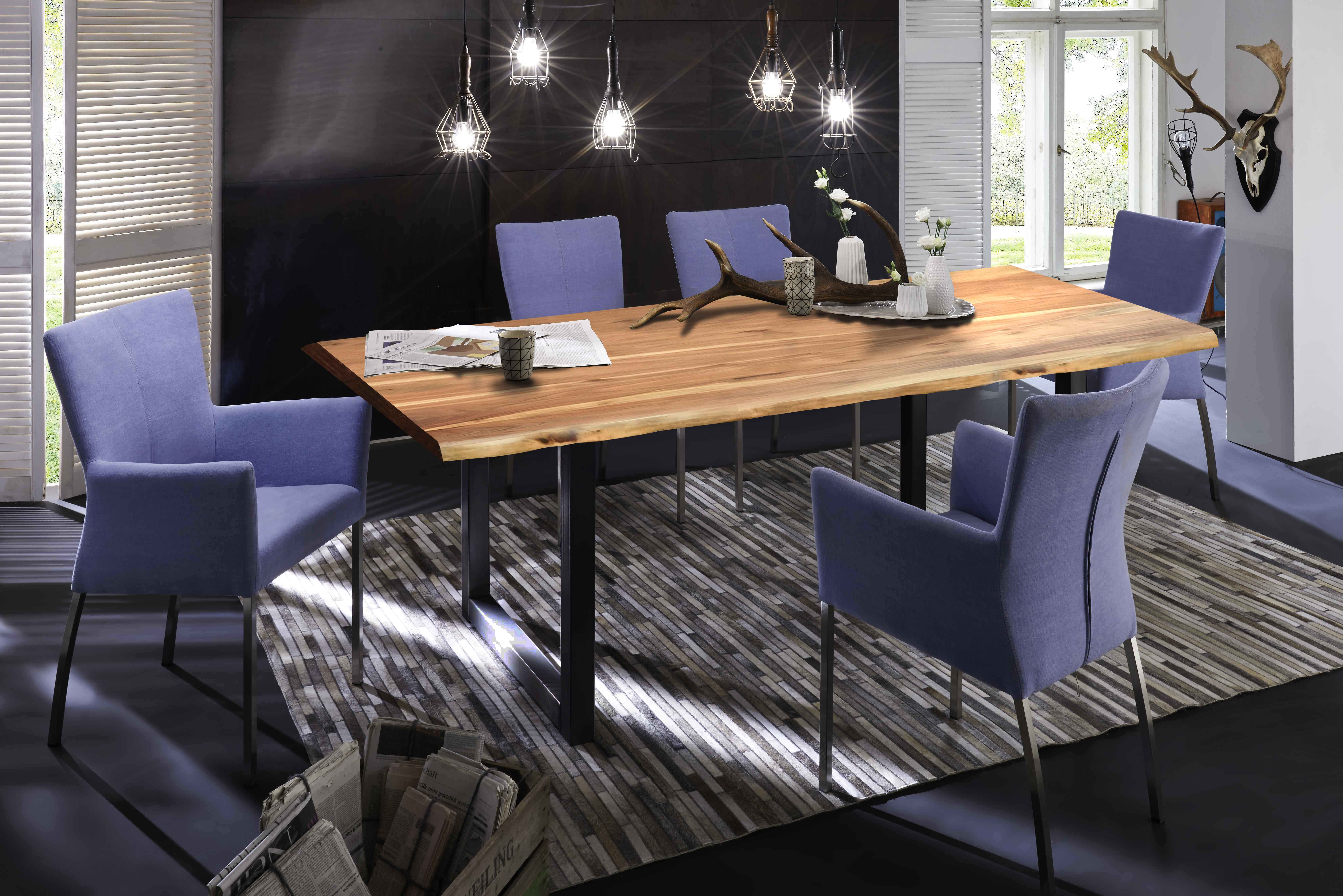 SIT Möbel TABLES & CO Tisch 120 x 80 cm, Platte natur, Gestell schwarz mit Baumkante wie gewachsen