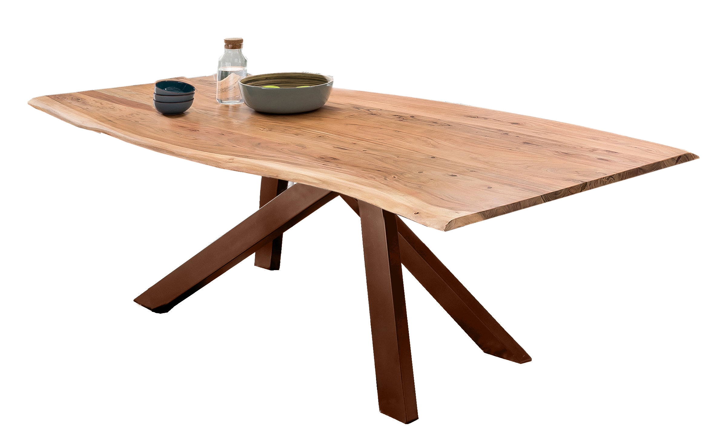 SIT Möbel TABLES & CO Tisch 180x90 cm Platte Akazie massiv, gebeizt, lackiert und gewachst, Gestell Metall antikbraun