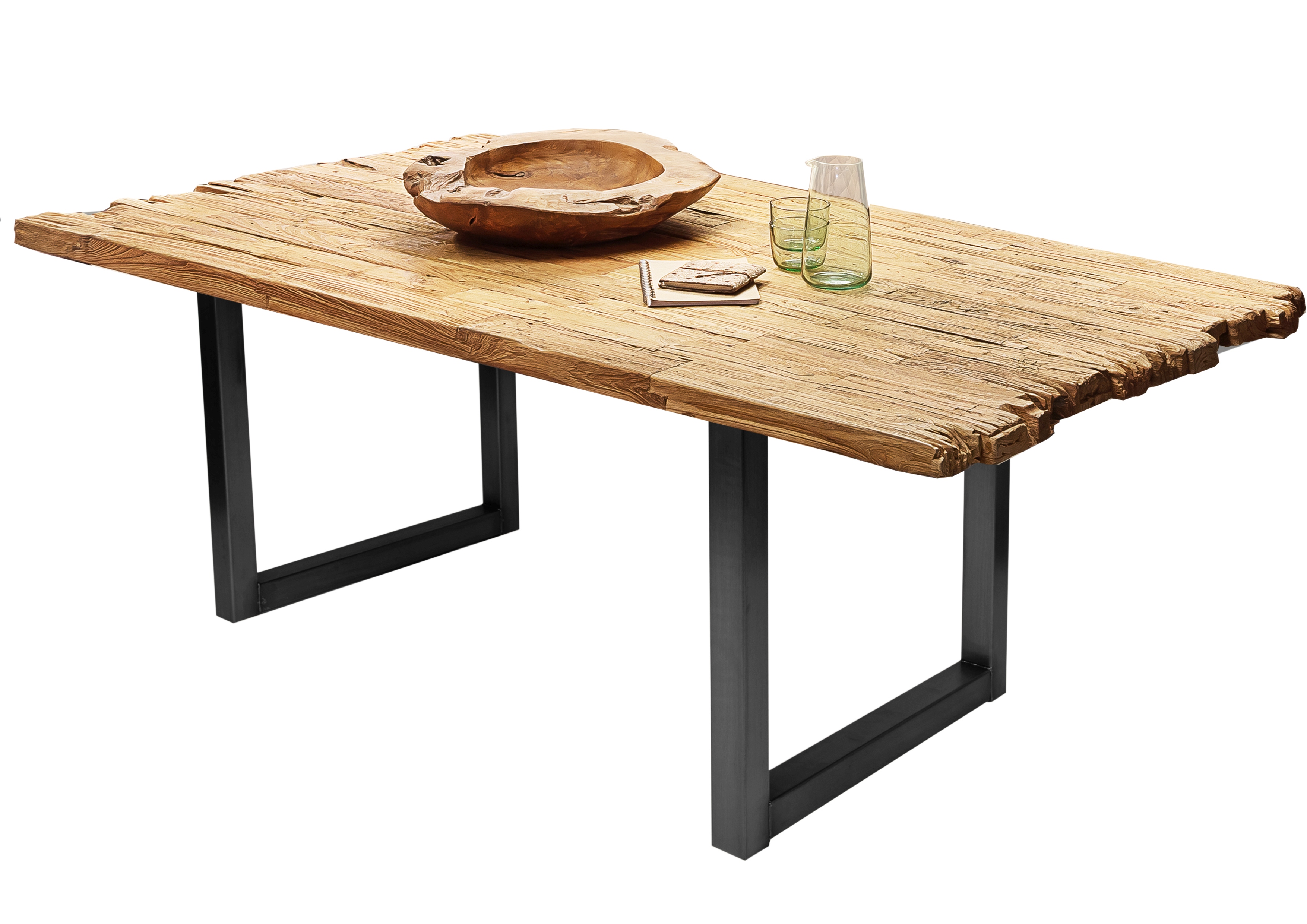 SIT Möbel TABLES & CO Tisch 180x100 cm Platte Teak mit Bruchkante, schwarzes Kufen-Gestell