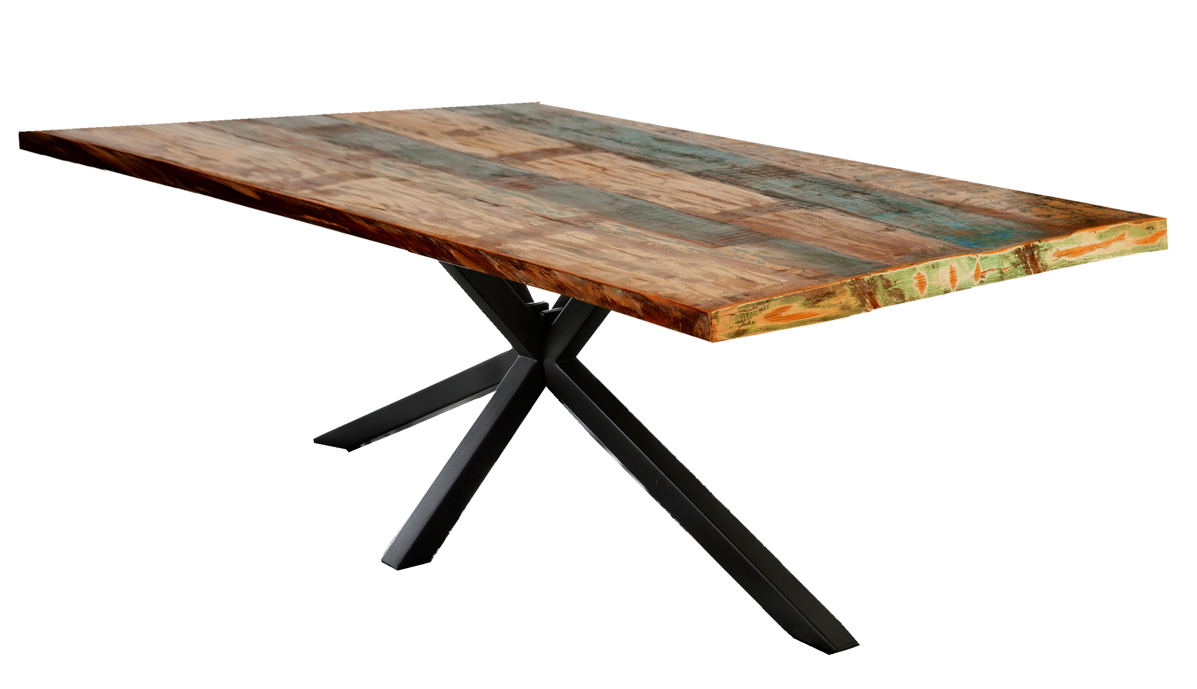 SIT Möbel TABLES & CO Tisch 160x85 cm Platte buntes Altholz, schwarzes Stern-Gestell
