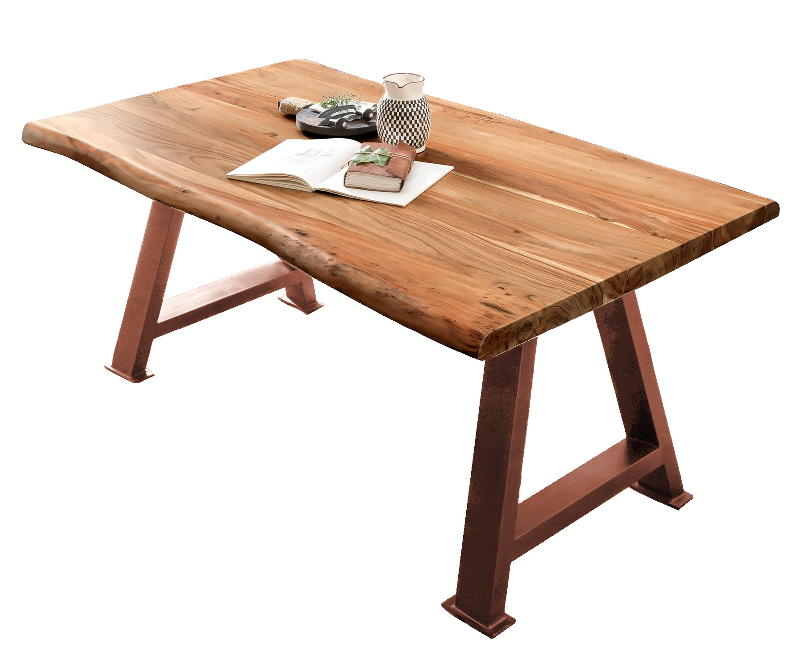 SIT Möbel TABLES & CO Tisch 180x100 cm Platte Akazie 56 mm mit Baumkante, braunes A-Gestell