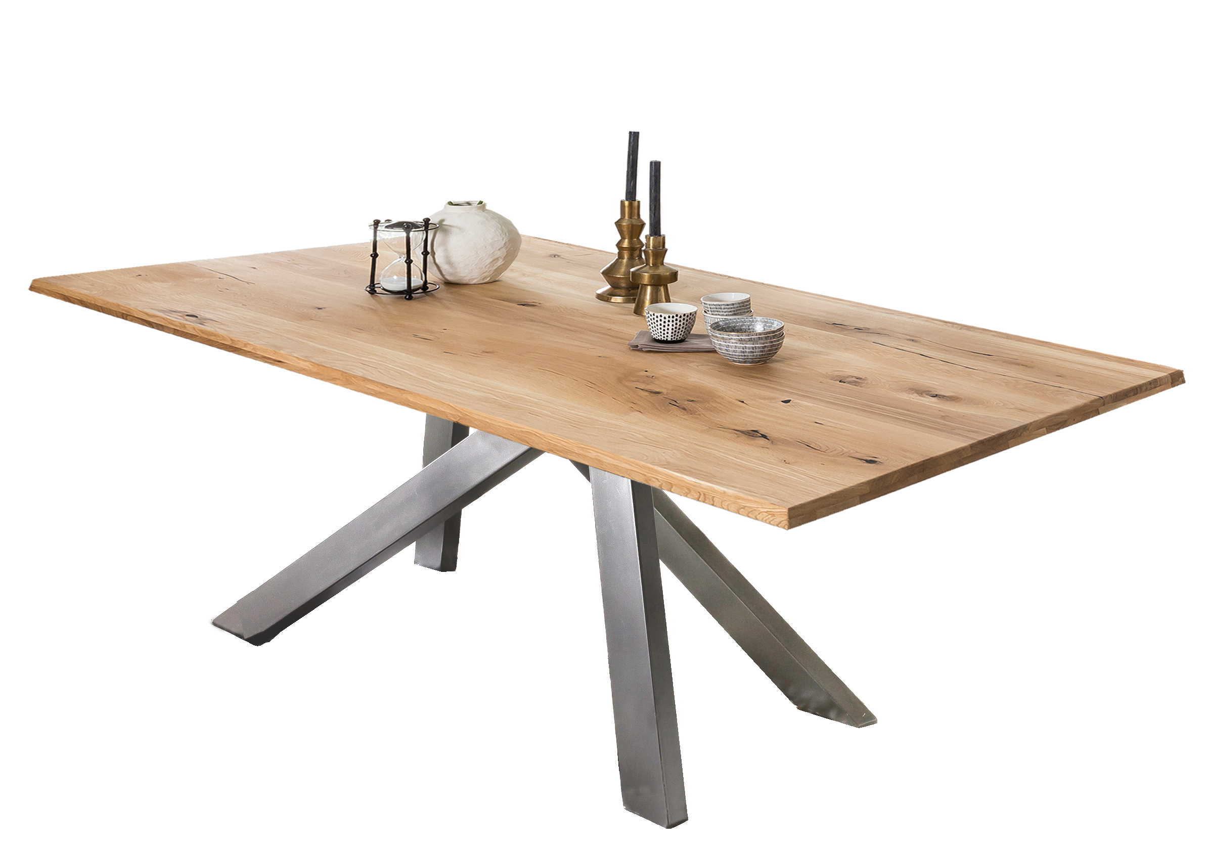 SIT Möbel TABLES & CO Tisch 180x100 cm Platte Wildeiche geölt, Gestell antiksilber