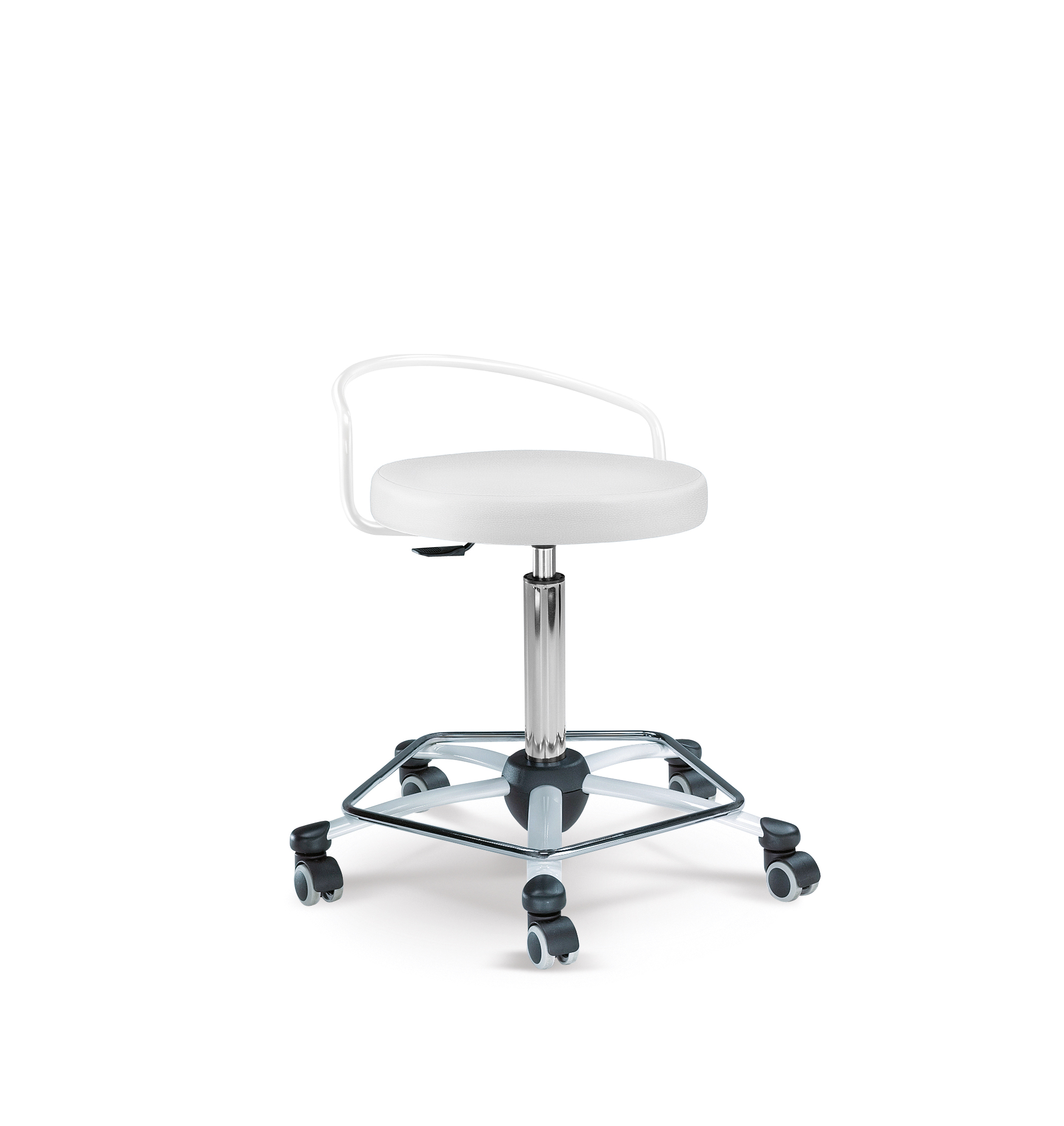 Mayer Sitzmöbel Arbeitsdrehhocker mit Rückenbügel 1254 Polarweiß/Weiß