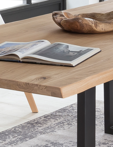 SIT Möbel TABLES & CO Tisch 160x90 cm, Wildeiche, schwarzes Gestell mit Baumkante wie gewachsen