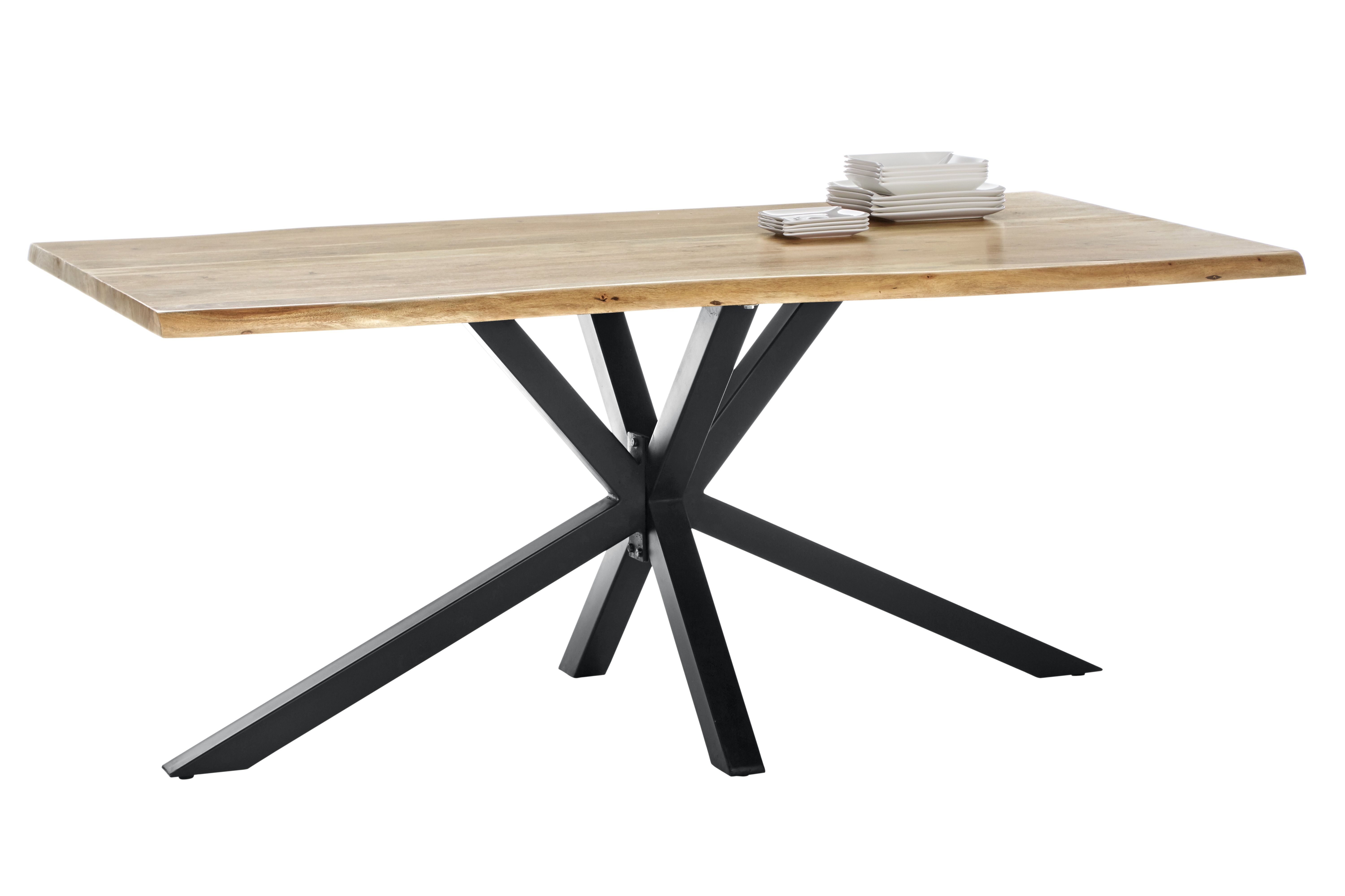 SIT Möbel TABLES & CO Tisch 160x85 cm, Akazie natur mit Baumkante wie gewachsen und schwarzem Stern-Gestell