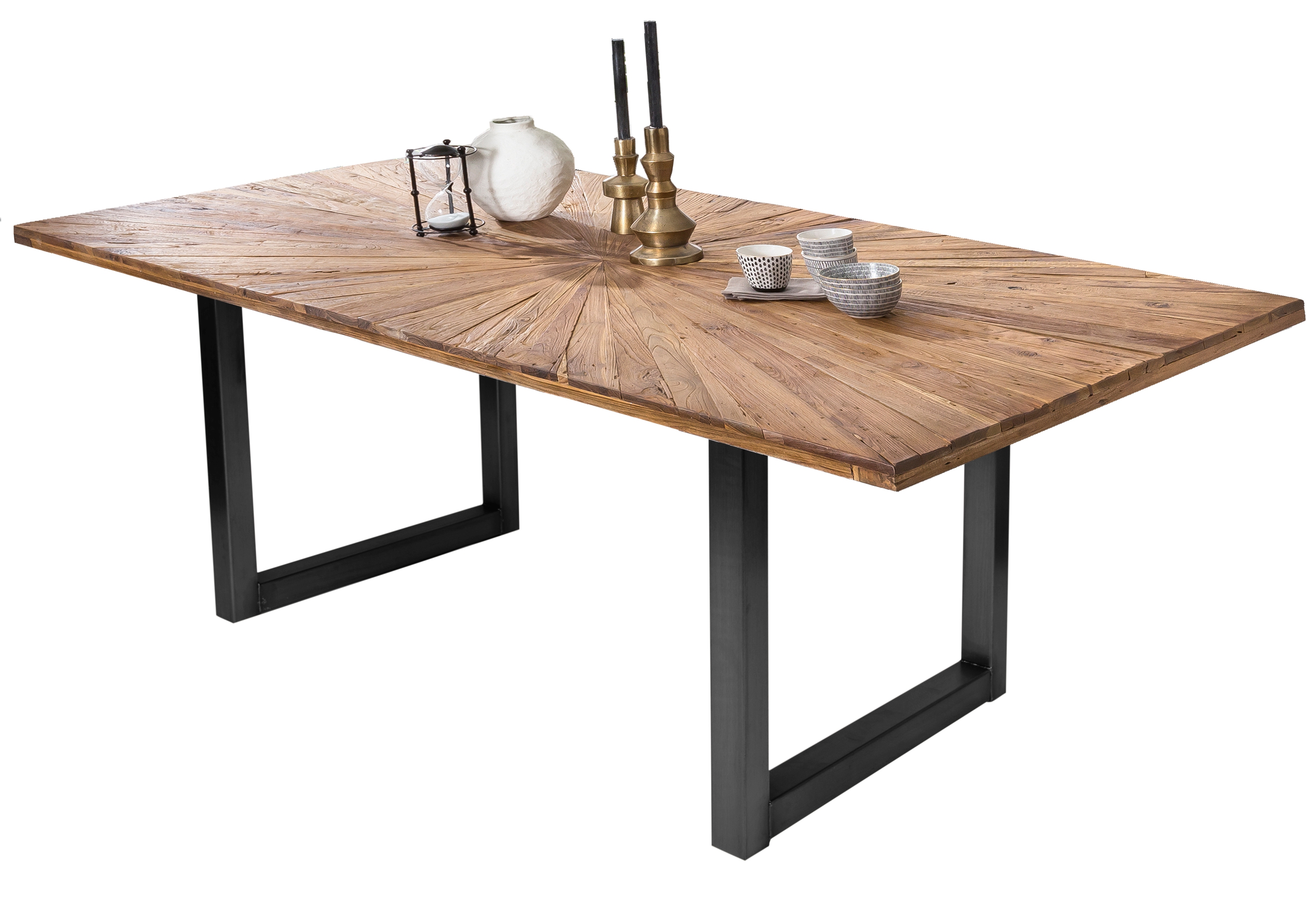 SIT Möbel TABLES & CO Tisch 180x100 cm Platte Teak mit Sonnenmuster, schwarzes Kufen-Gestell