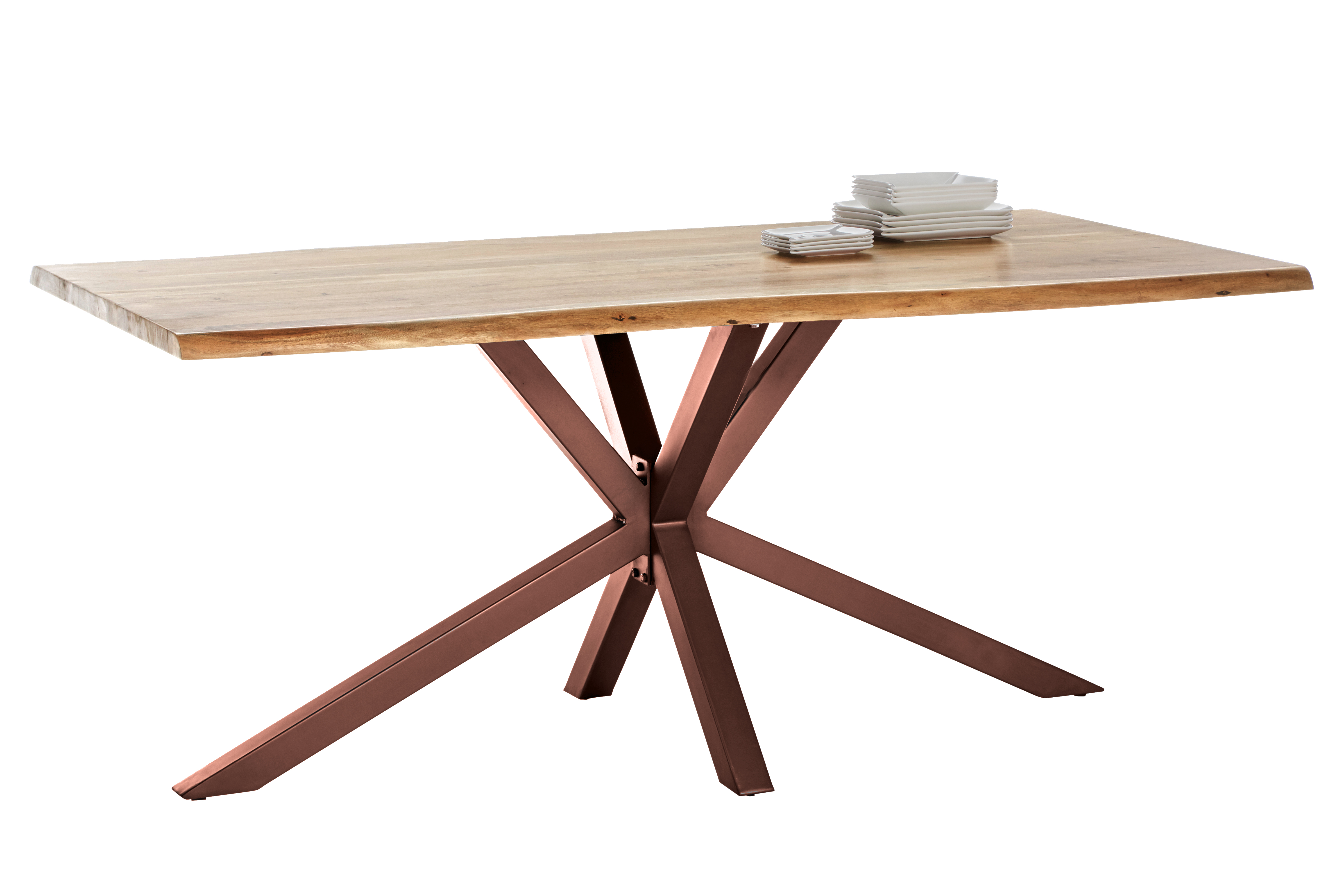 SIT Möbel TABLES & CO Tisch 160x85 cm, Akazie natur mit Baumkante wie gewachsen und braunem Stern-Gestell
