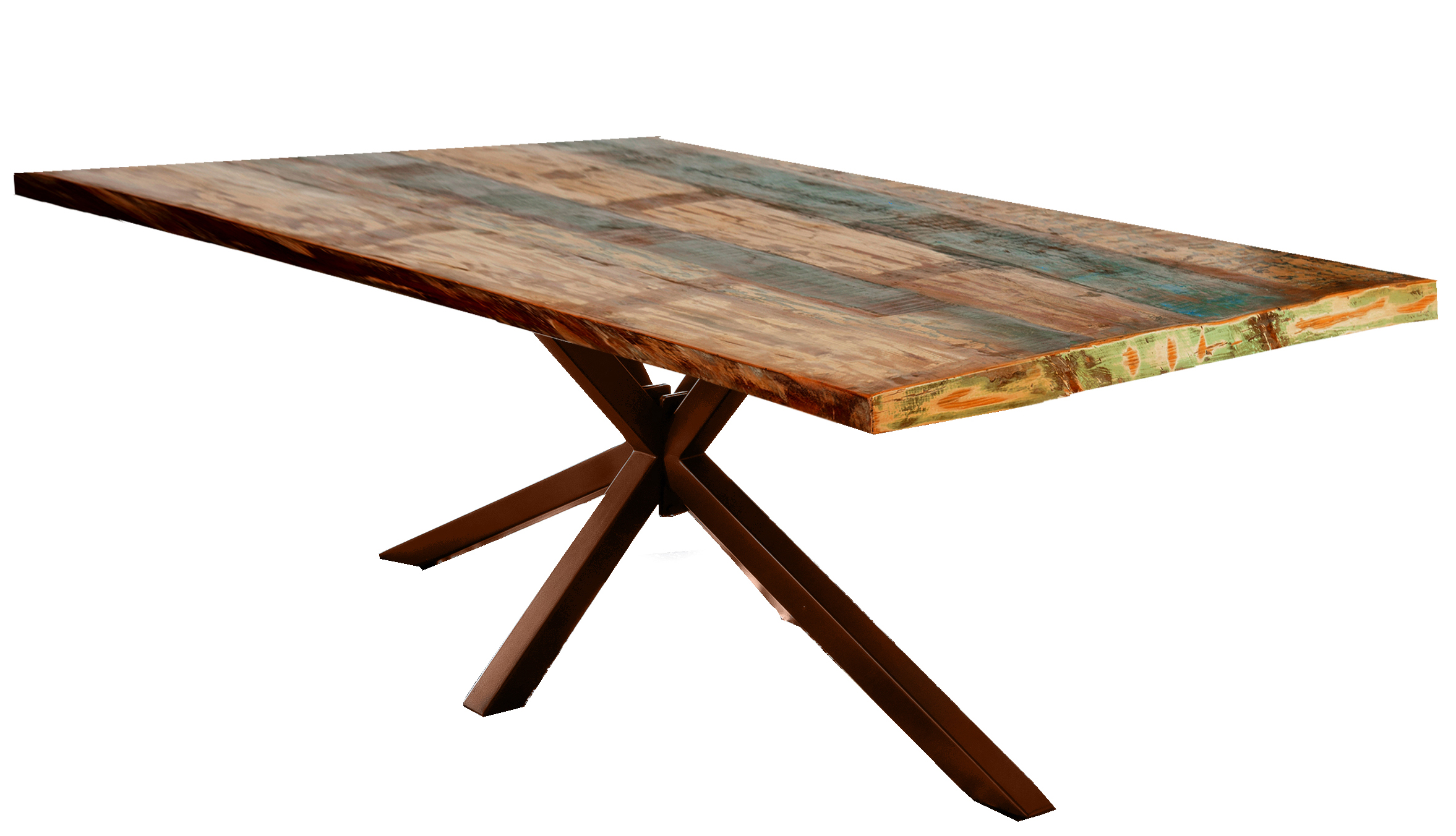 SIT Möbel TABLES & CO Tisch 160x85 cm Platte buntes Altholz, braunes Stern-Gestell