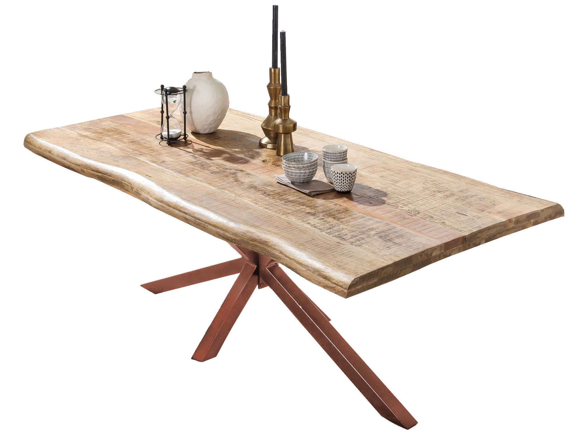 SIT Möbel TABLES & CO Tisch 160x90 cm Platte Mango mit Baumkante, braunes Stern-Gestell