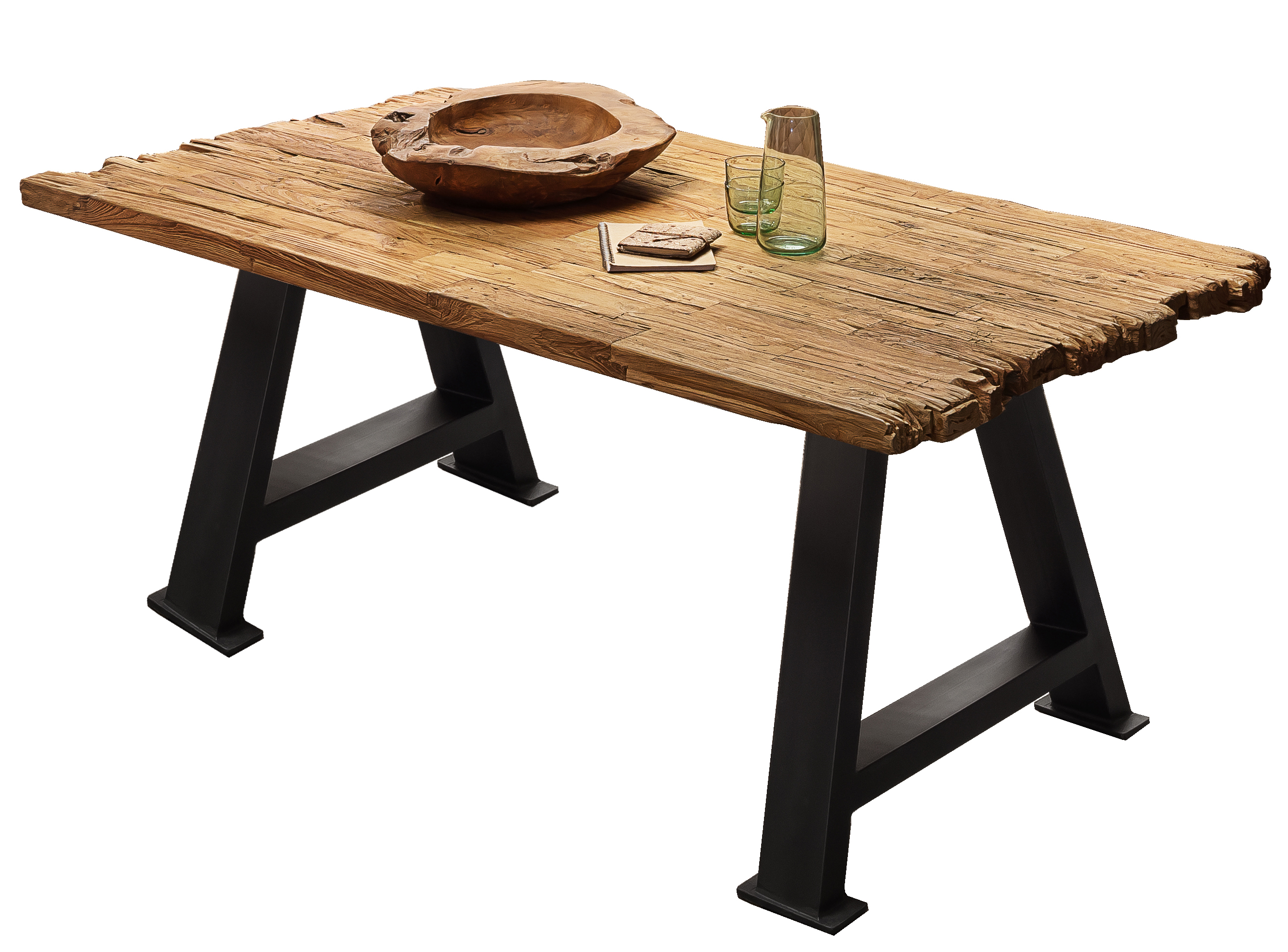 SIT Möbel TABLES & CO Tisch 180x100 cm Platte Teak mit Bruchkante, schwarzes A-Gestell
