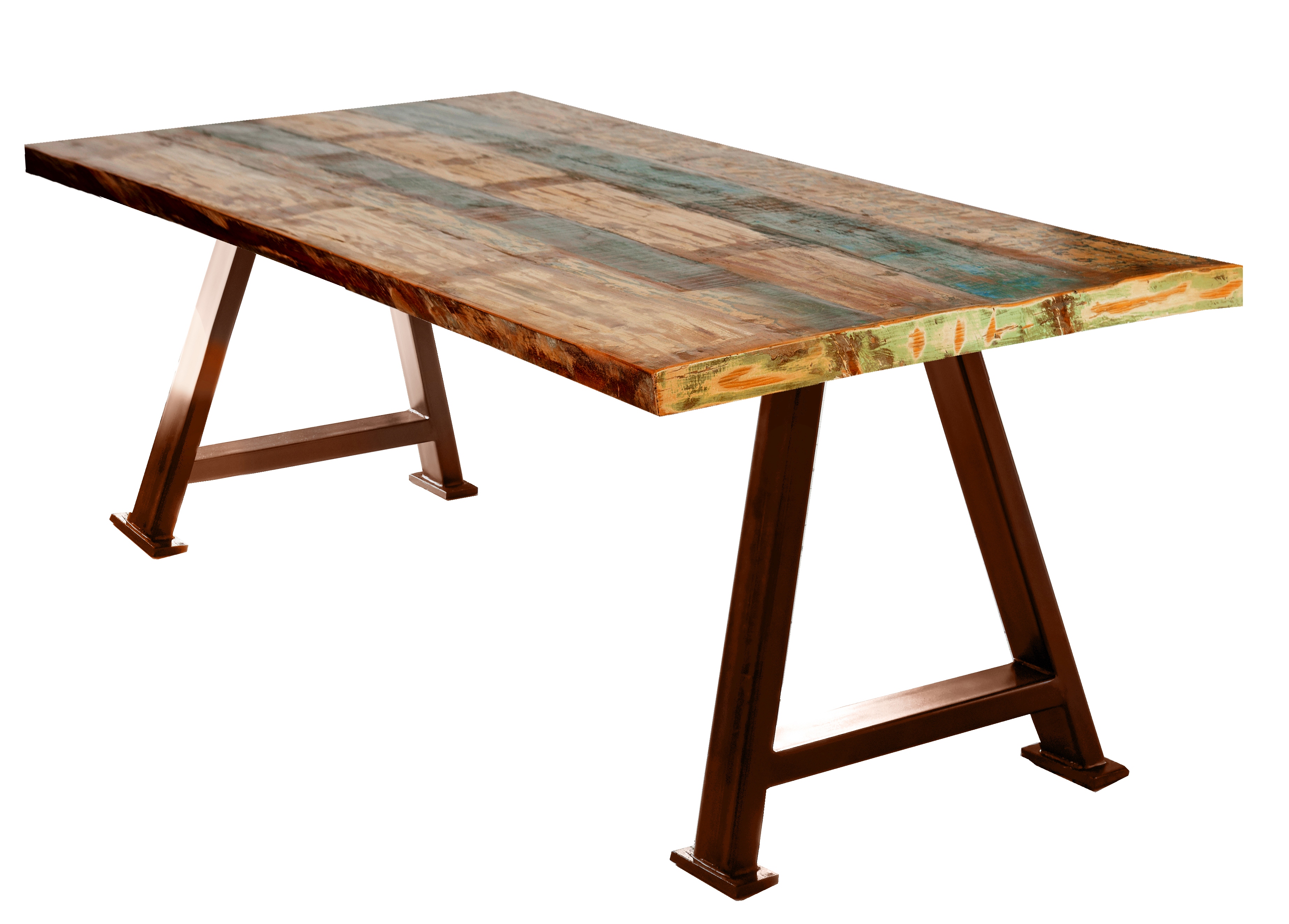 SIT Möbel TABLES & CO Tisch 180x100 cm Platte buntes Altholz, braunes A-Gestell
