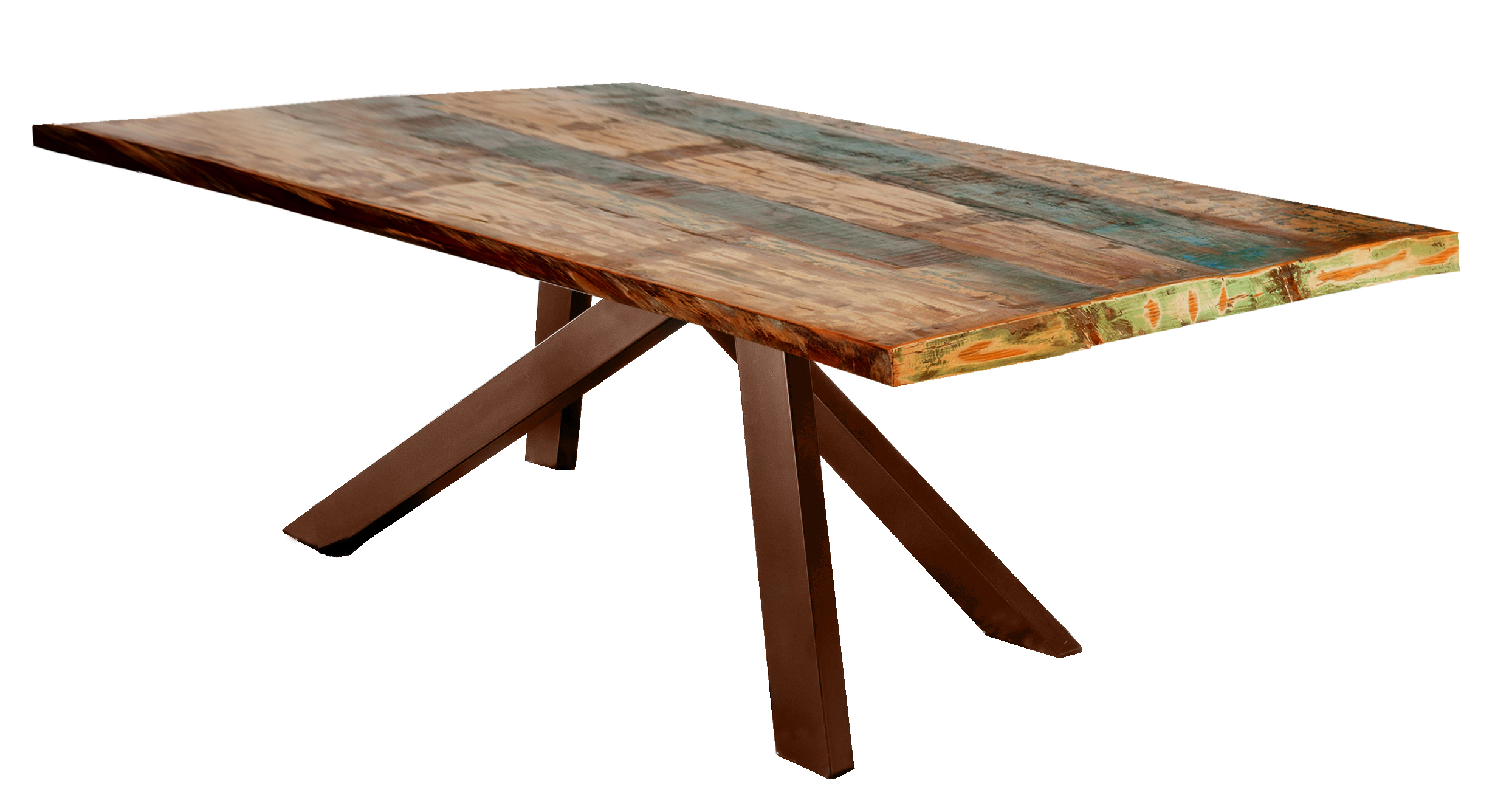 SIT Möbel TABLES & CO Tisch 180x100 cm Platte buntes Altholz, 4 braune, asymmetrische Beine
