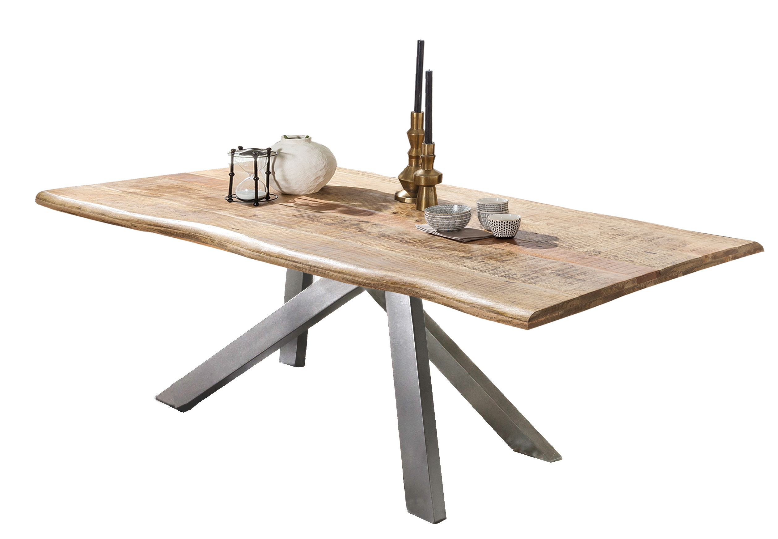 SIT Möbel TABLES & CO Tisch 160x90 cm Platte Mango massiv, Gestell antiksilber