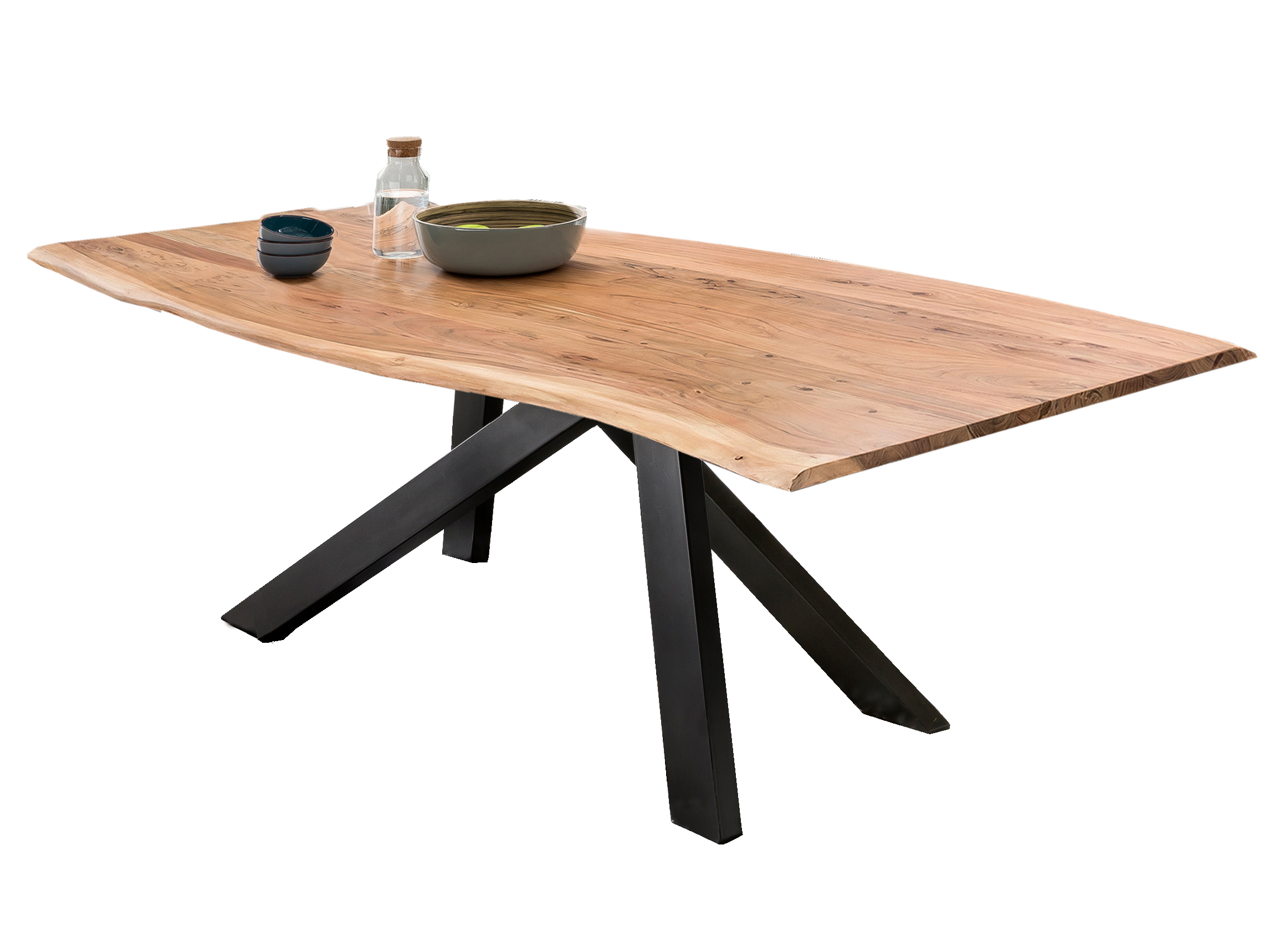 SIT Möbel TABLES & CO Tisch 180x100 cm Platte Akazie massiv, gebeizt, lackiert und gewachst, Gestell Metall antikschwarz